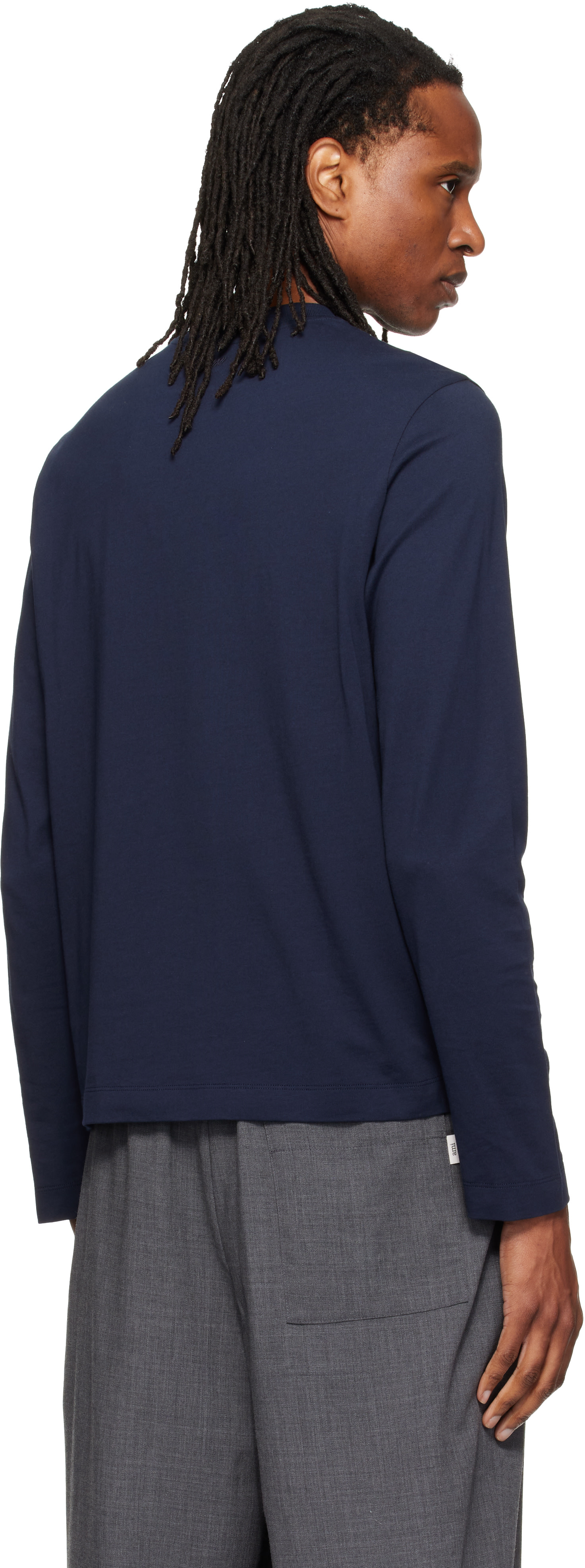 AMI Paris: ネイビー Ami de Coeur コットン 長袖Tシャツ | SSENSE 日本
