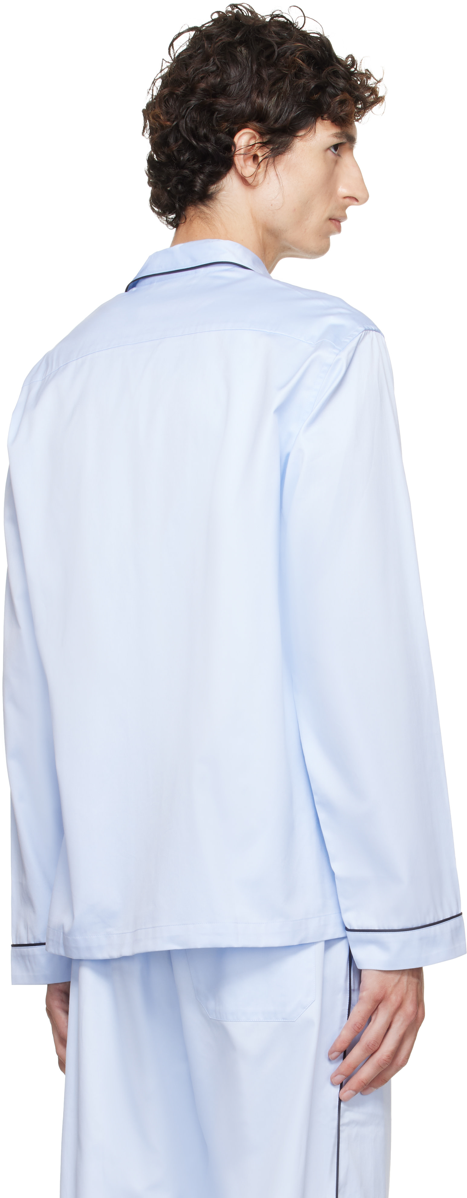 Tekla: Blue Sateen Long-Sleeved Pyjama Shirt | SSENSE