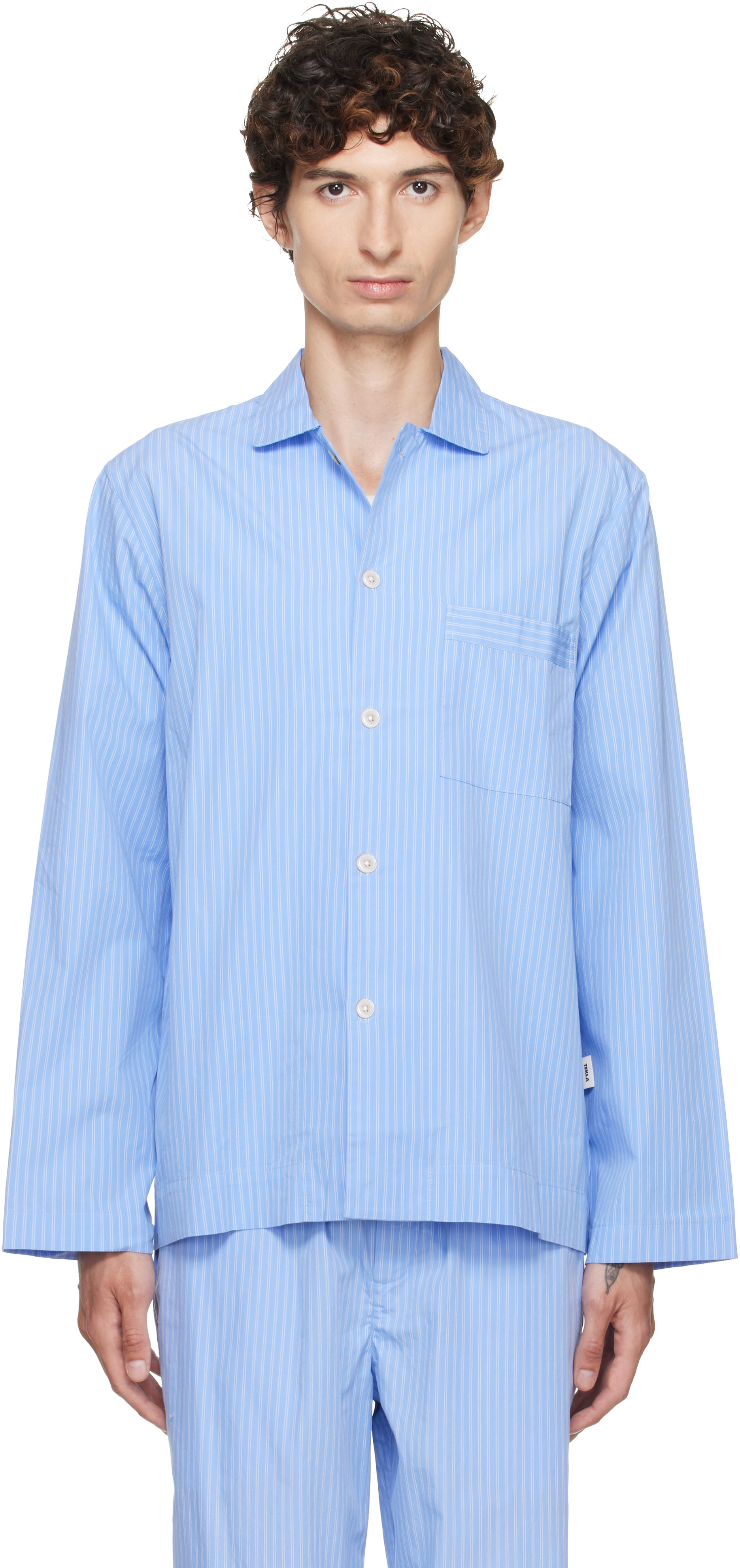 TEKLA テクラ パジャマ 長袖シャツ Shirt Blue Tekla: ブルー Poplin 長袖パジャマシャツ | SSENSE 日本