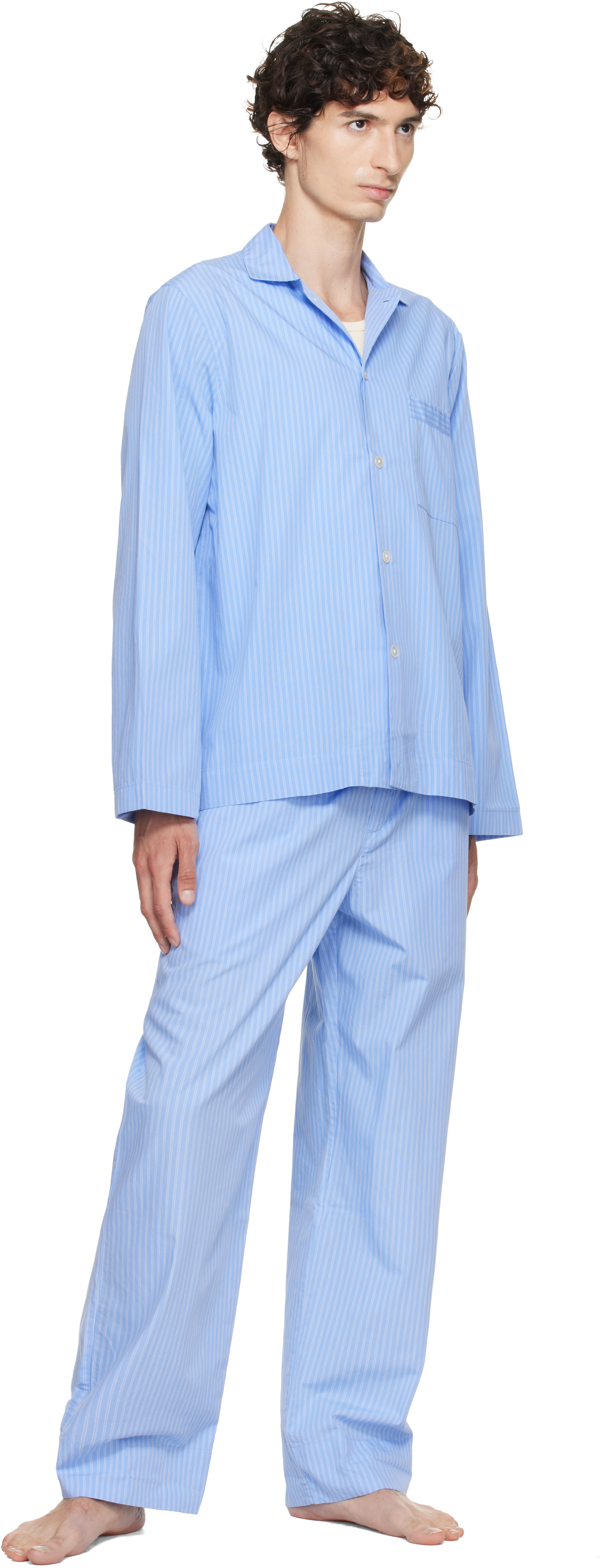 Tekla: Blue Poplin Long-Sleeved Pyjama Shirt | SSENSE