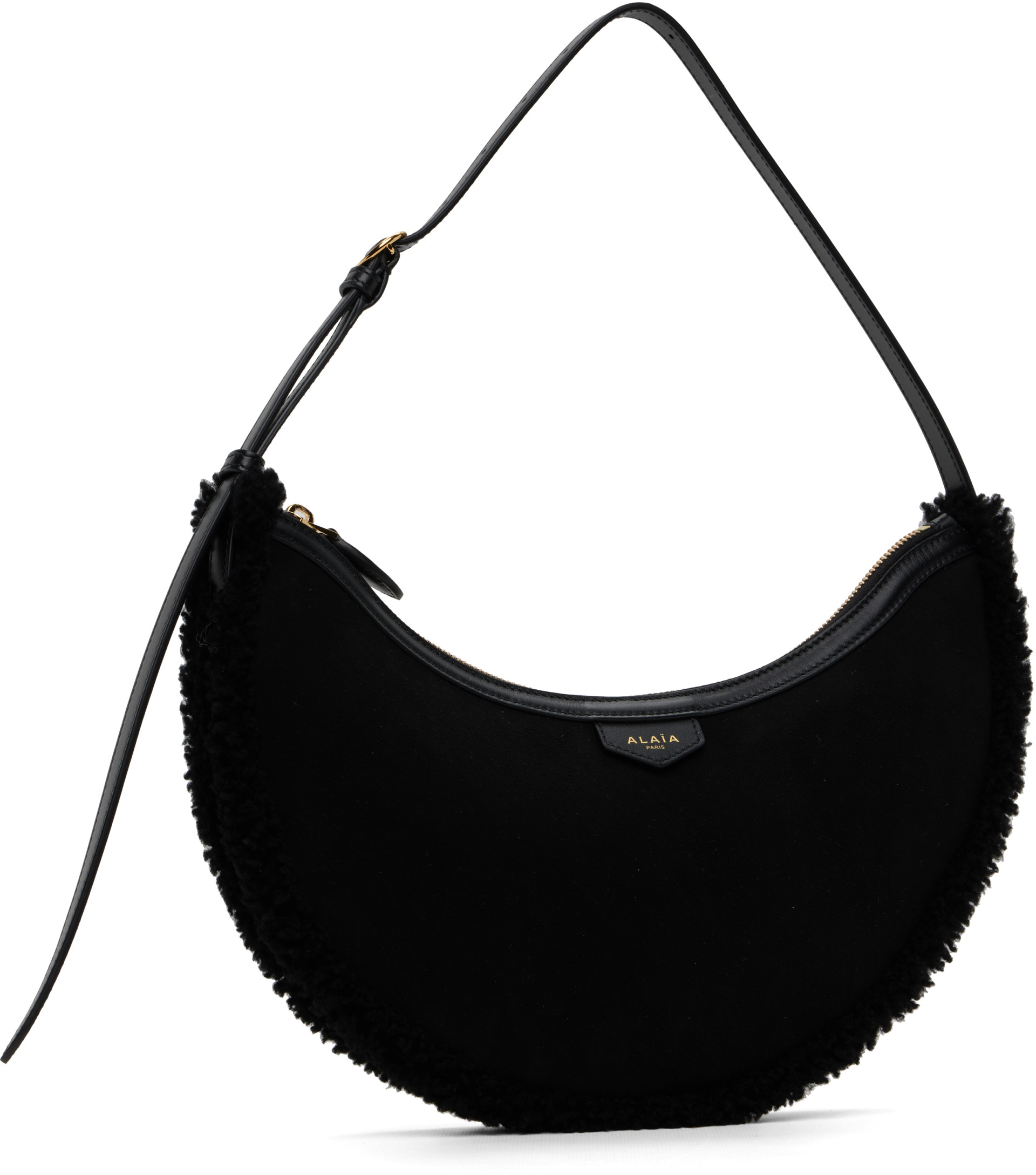 ALAÏA: Black Demi Lune Shearling Bag | SSENSE