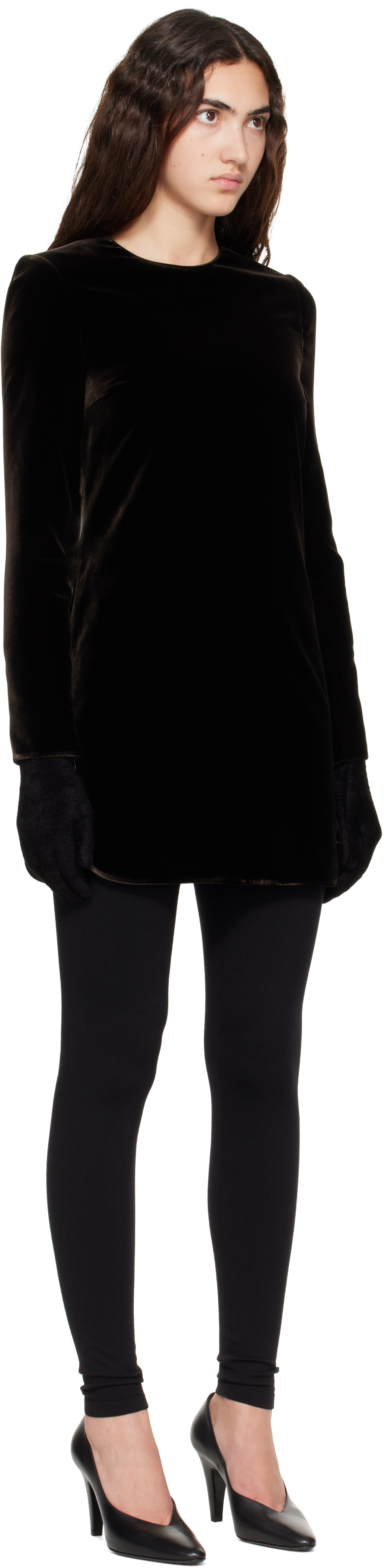 ALAÏA - Robe courte brune en velours à taille cintrée
