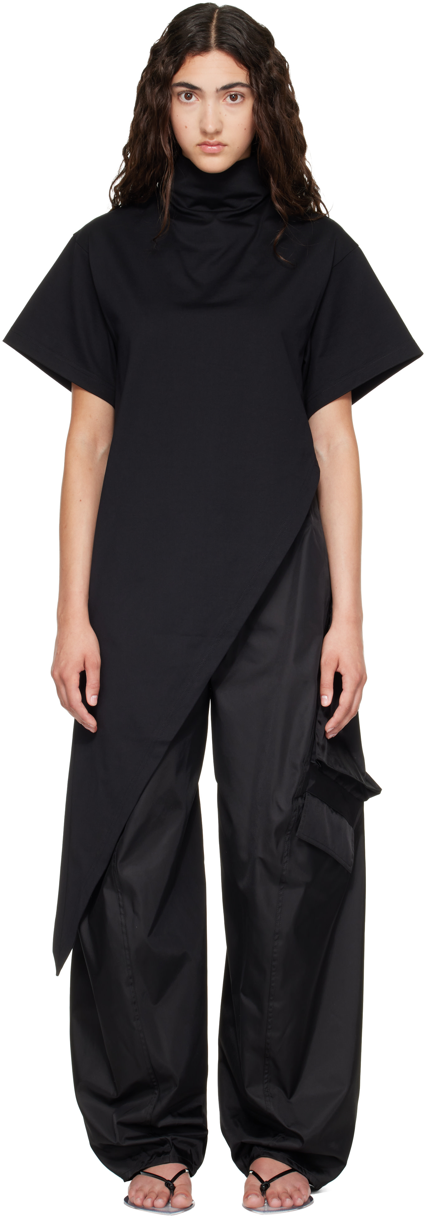 ALAÏA: Black Triangle Cotton Jersey T-shirt | SSENSE