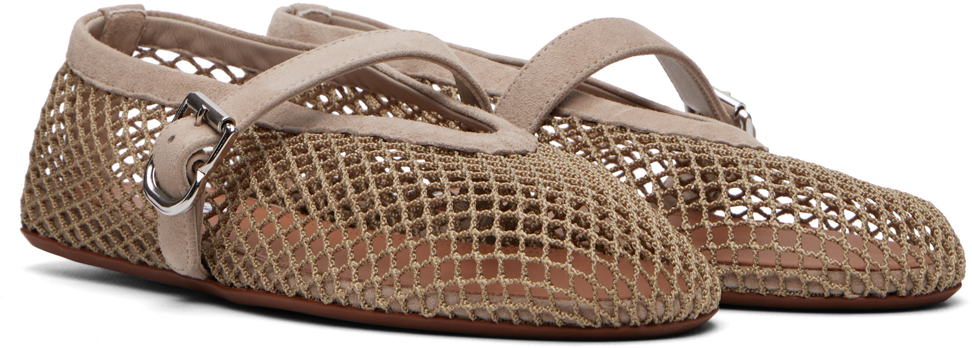 alaia fish net Alaïa Red Leather fishnet ballet flats IT 40 trimmed fishnet ballet flats with Mary Jane strap and patent leather detailing New Alaia Fishnet Ballerina colour