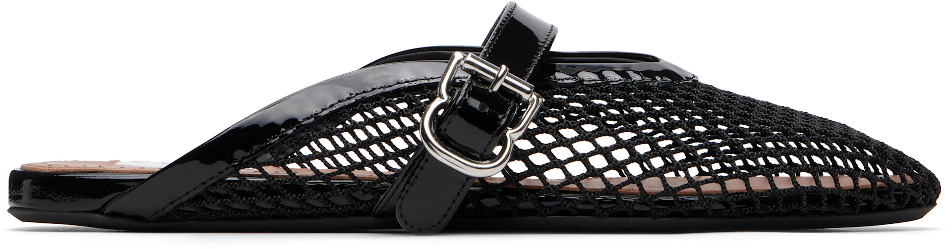ALAÏA: ブラック フィッシュネット ミュール フラットシューズ