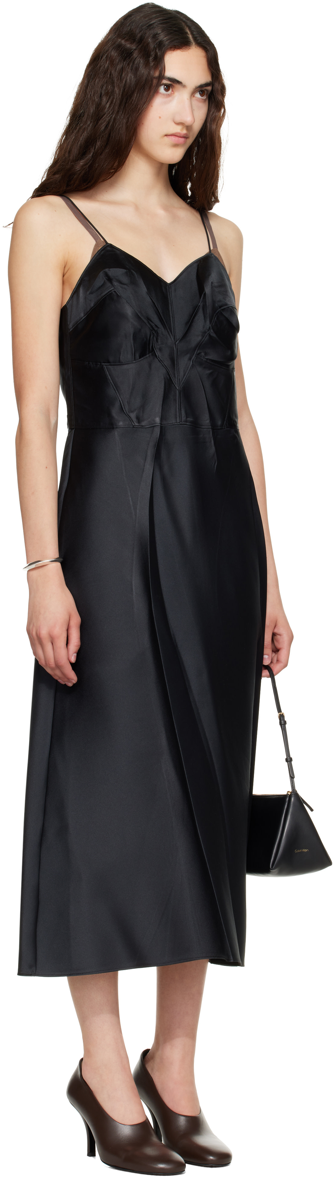 calvin klein black satin dress Viscose Satin Maxi Slip Dress