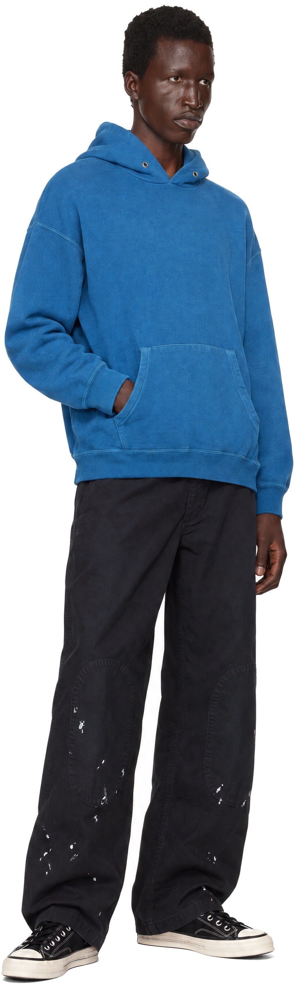 visvim - Pull à capuche surdimensionné et écourté bleu