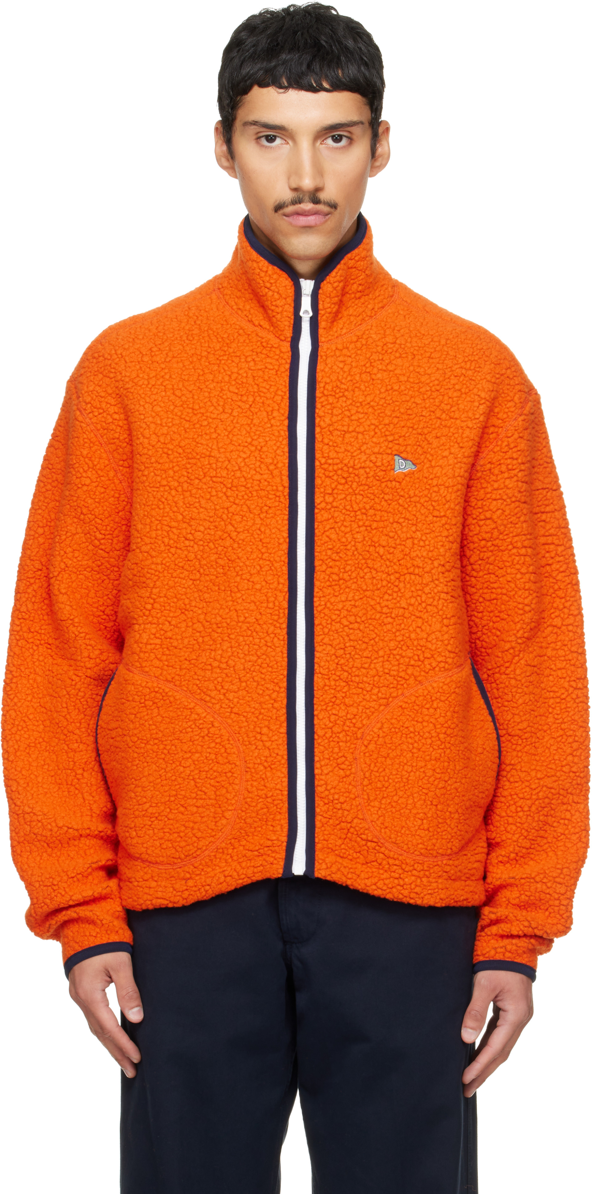 Drake's - Orange Boucle Wool Zip Fleece Jacket
