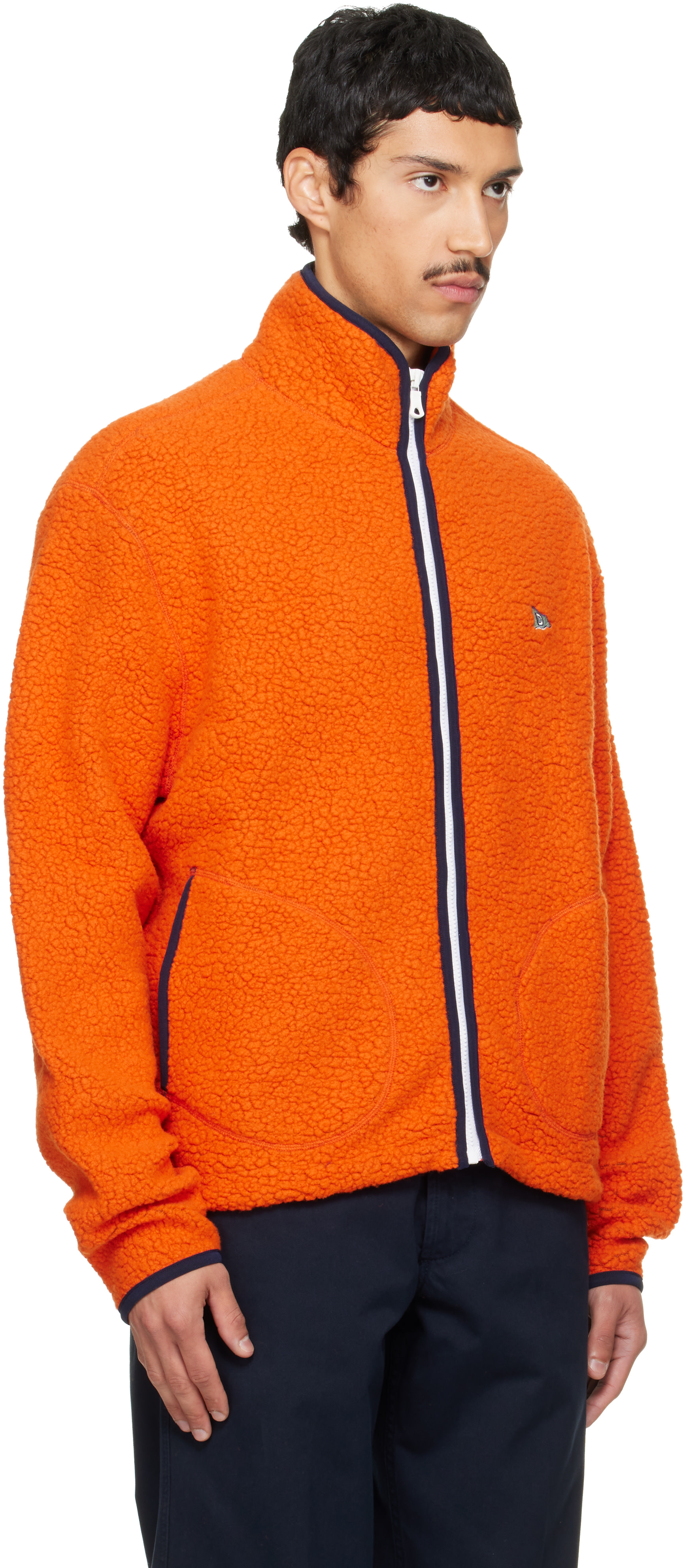Drake's - Orange Boucle Wool Zip Fleece Jacket
