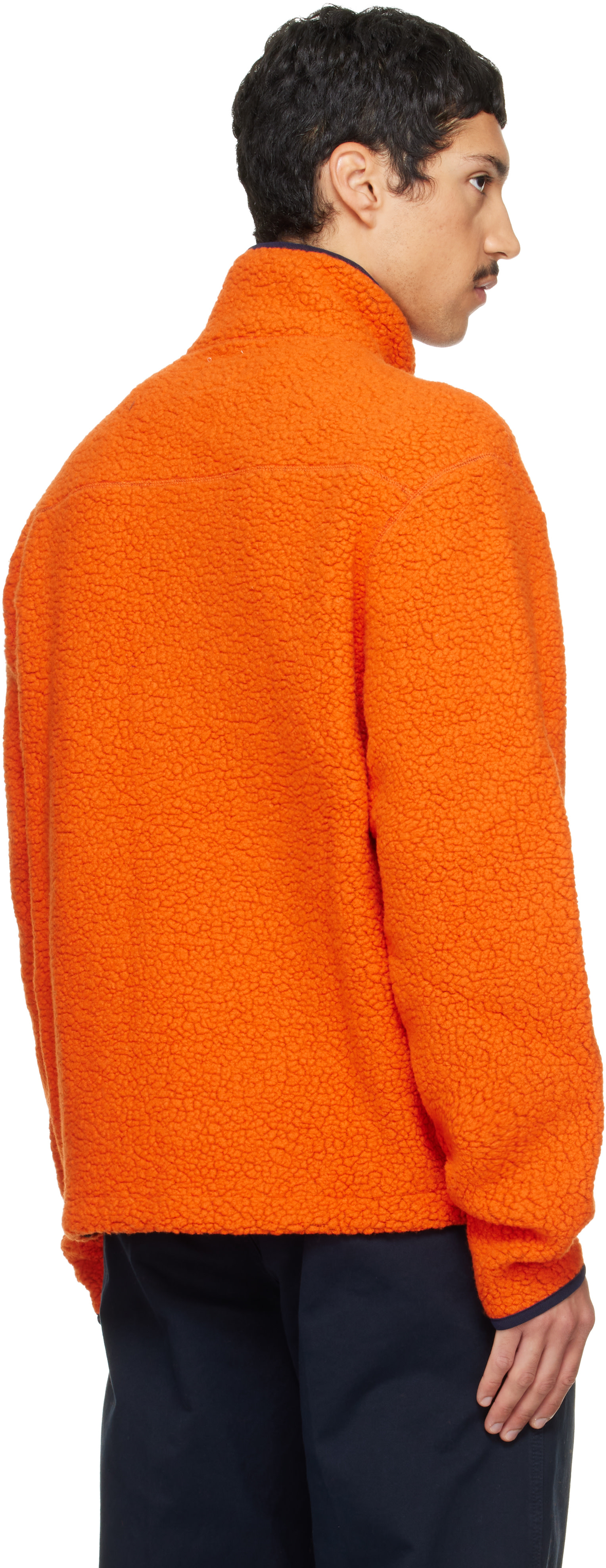 Drake's - Orange Boucle Wool Zip Fleece Jacket