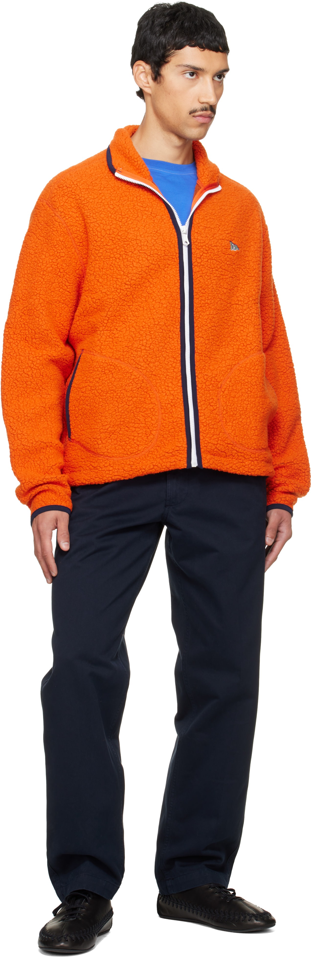 Drake's - Orange Boucle Wool Zip Fleece Jacket