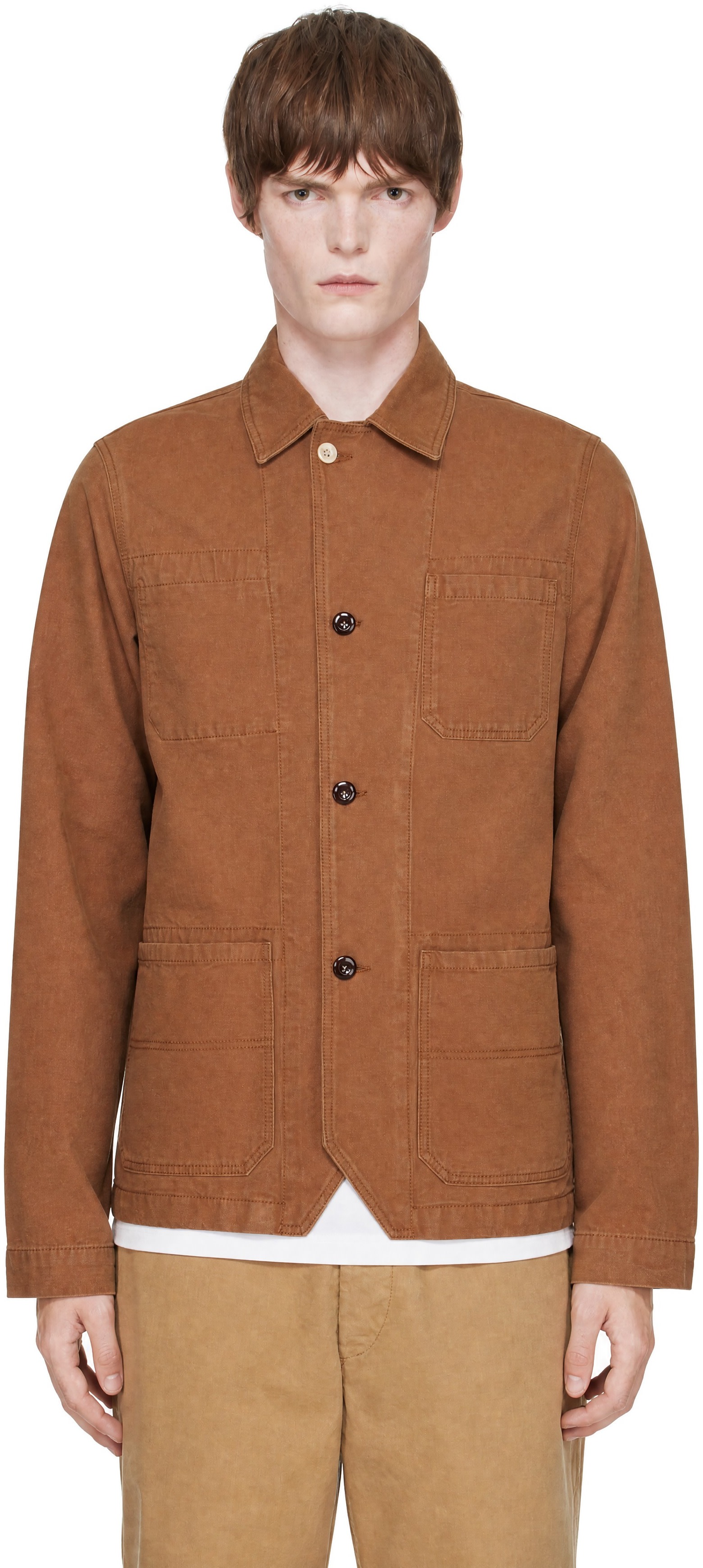 Drake's - Brown Canvas Mitred Chore Jacket