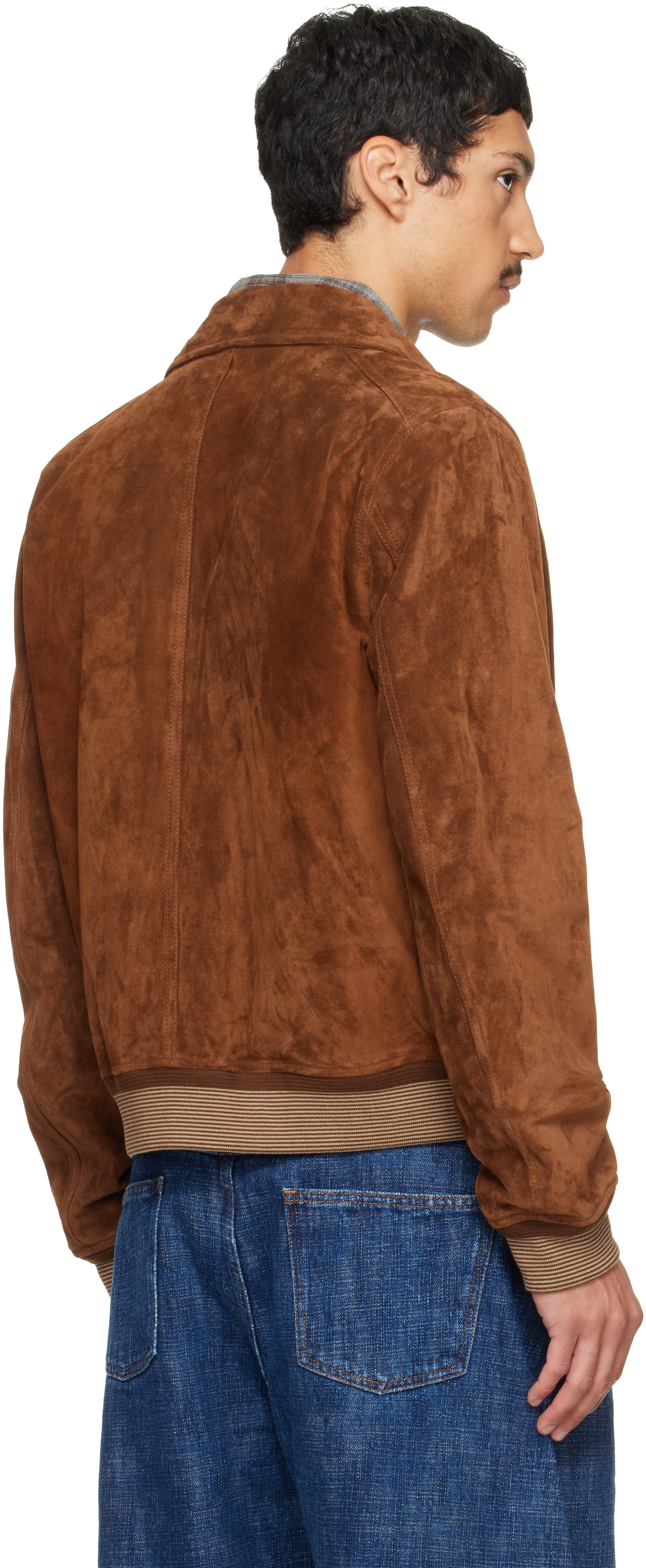Drake's - Tan Heavyweight A-2 Suede Bomber Jacket