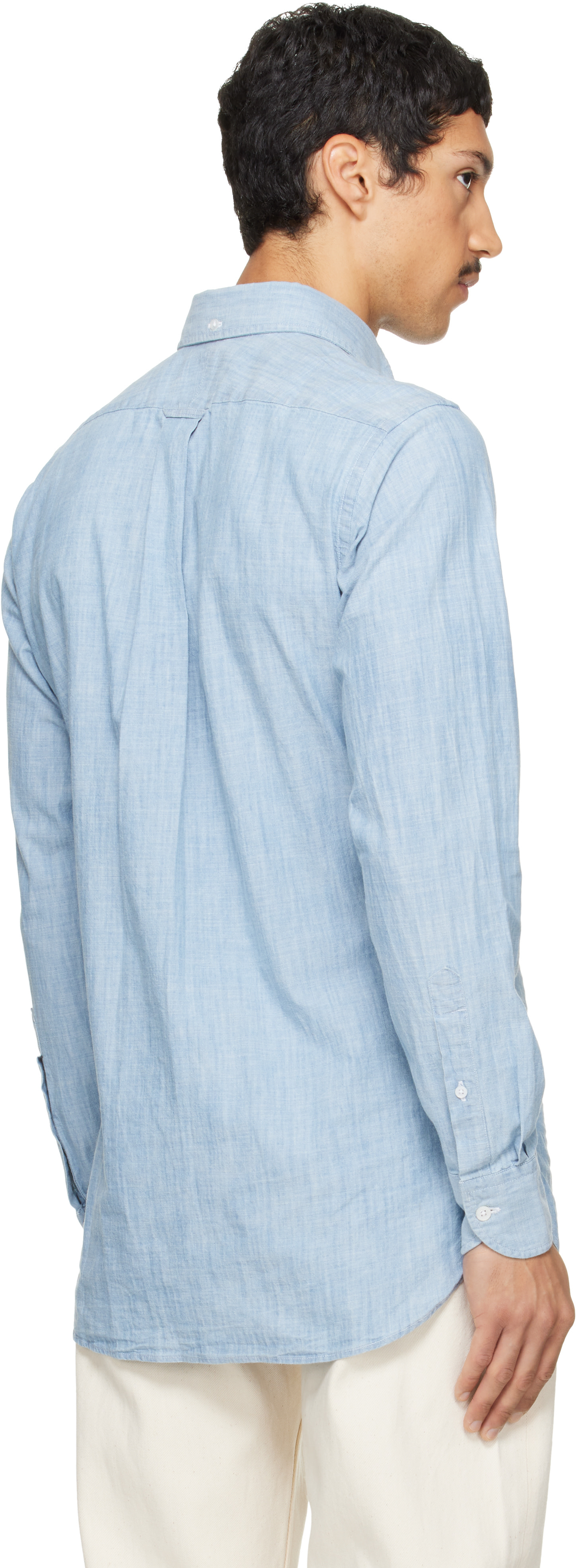 Drake's - Blue Cotton Chambray Button-Down Shirt