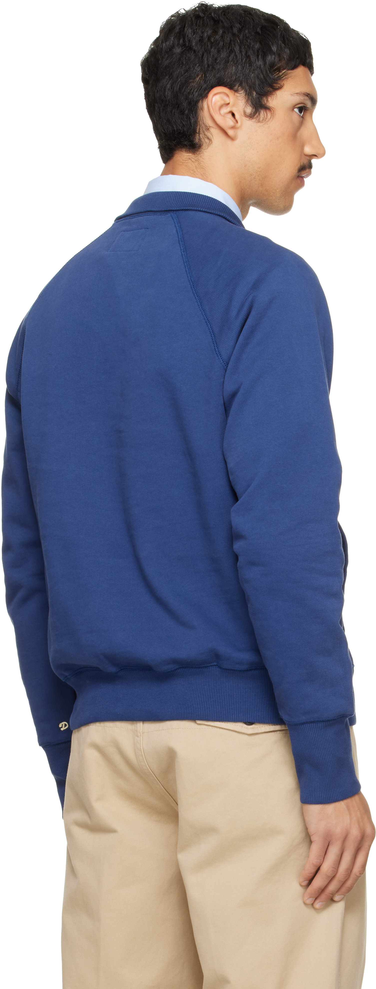 Drake's - Pull molletonné bleu en coton à glissière un quart