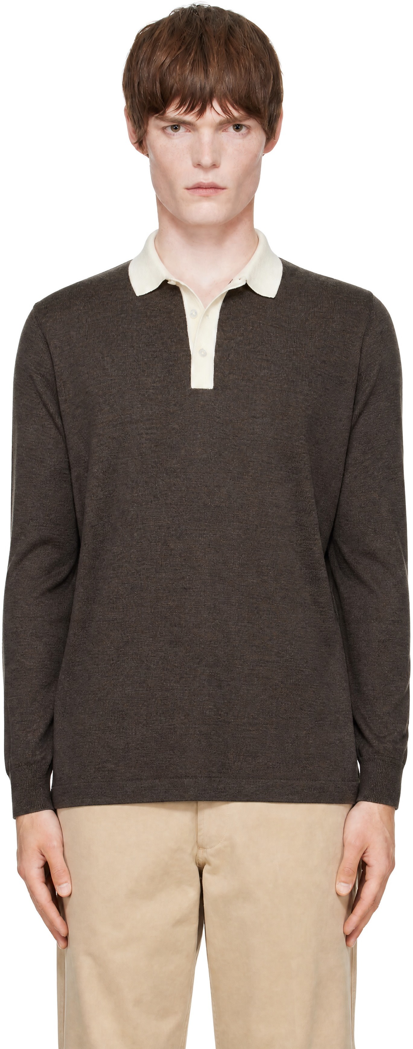 Drake’s - 棕色 Solid Knitted Rugby Polo 衫