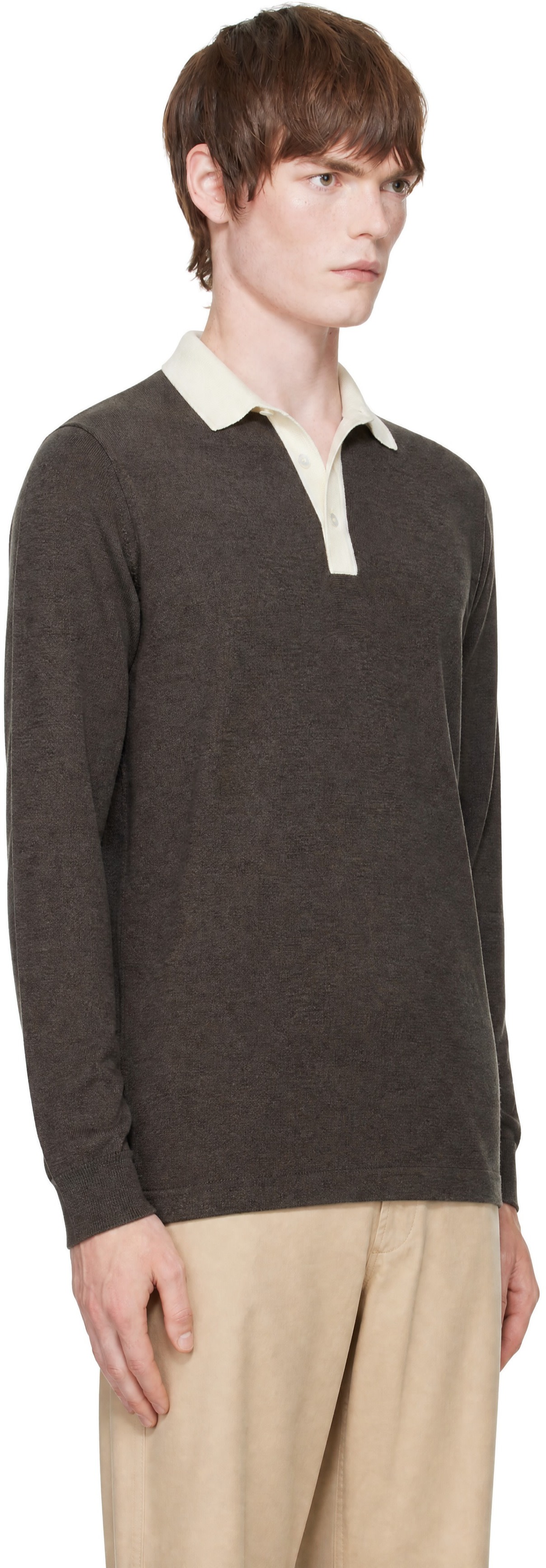 Drake’s - 棕色 Solid Knitted Rugby Polo 衫