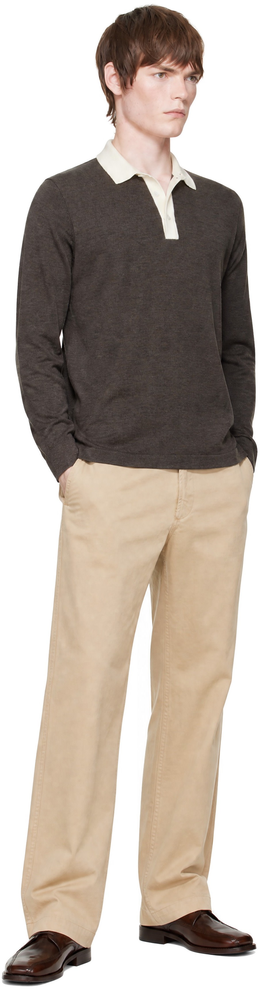 Drake’s - 棕色 Solid Knitted Rugby Polo 衫