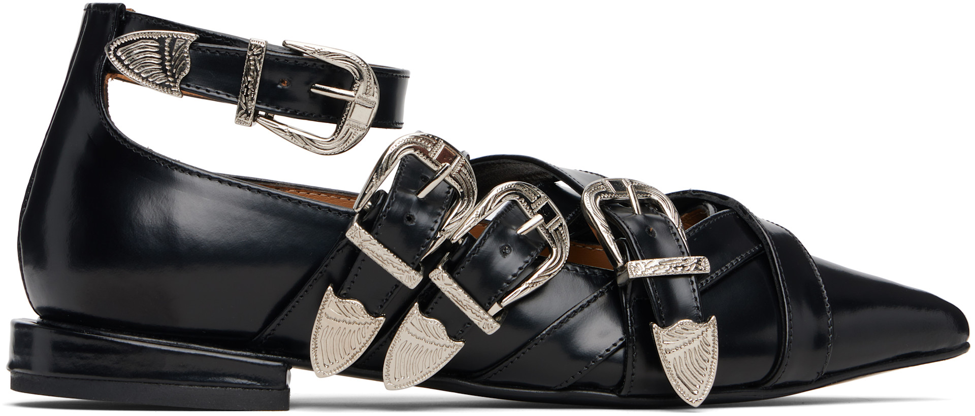 Toga Pulla: ブラック クロスストラップ フラットシューズ | SSENSE 日本