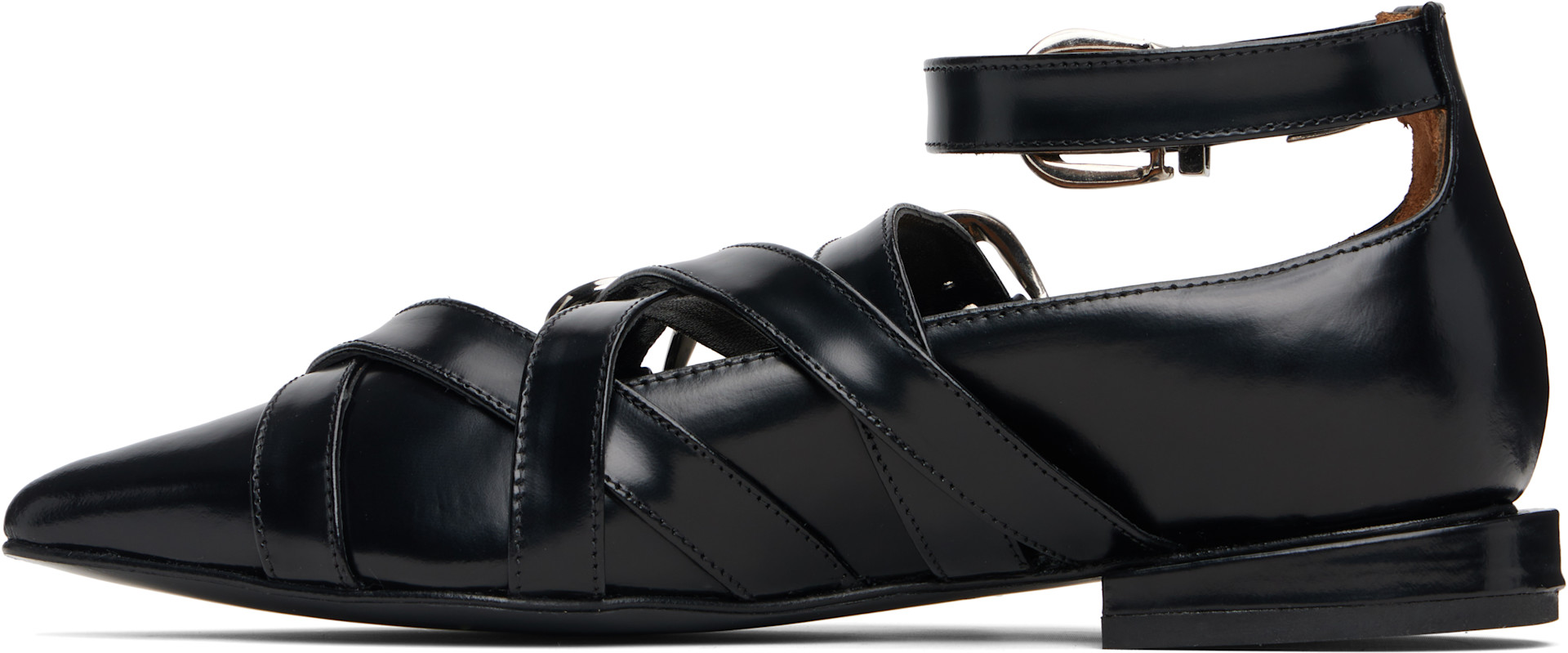Toga Pulla: ブラック クロスストラップ フラットシューズ | SSENSE 日本