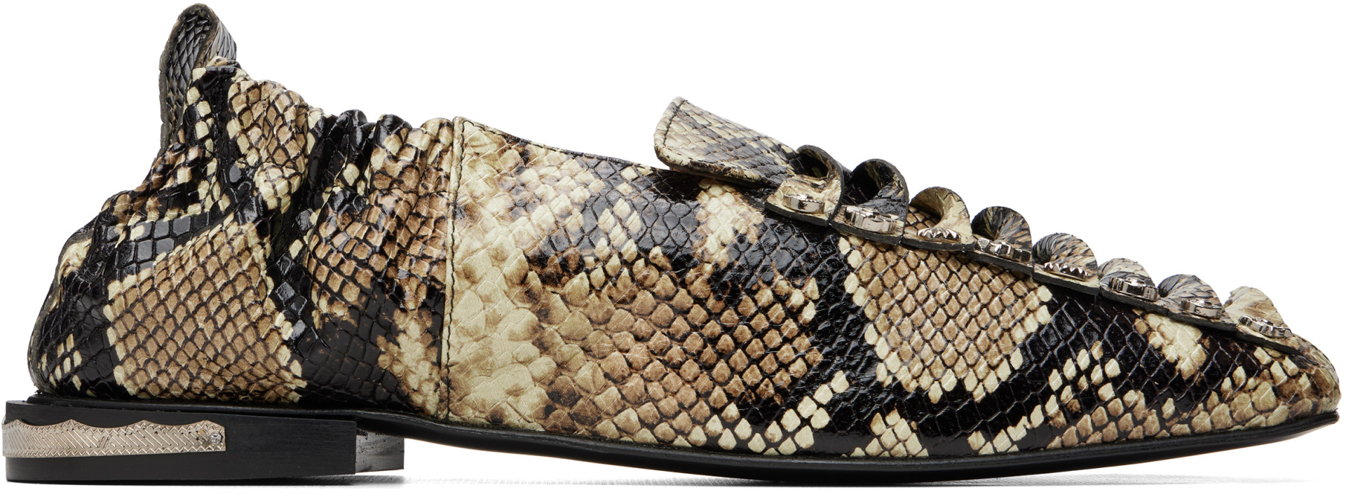 【TOGA PULLA x BEAUTY&YOUTH 】ローファー 39ブラウン Toga Pulla: Beige & Brown Embossed Snake Ballerina Loafers | SSENSE