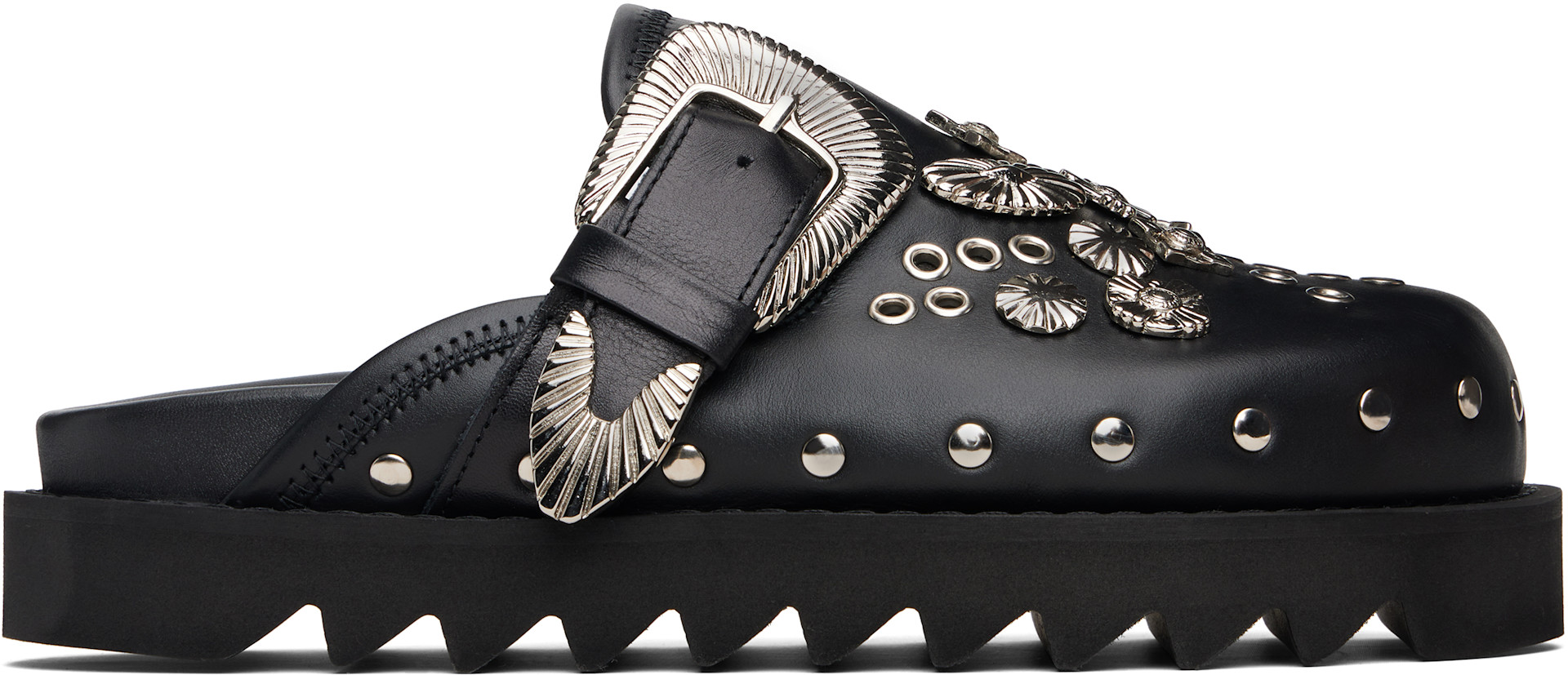 toga パンプス Toga Pulla: Black Eyelet Metal Sabot Loafers | SSENSE