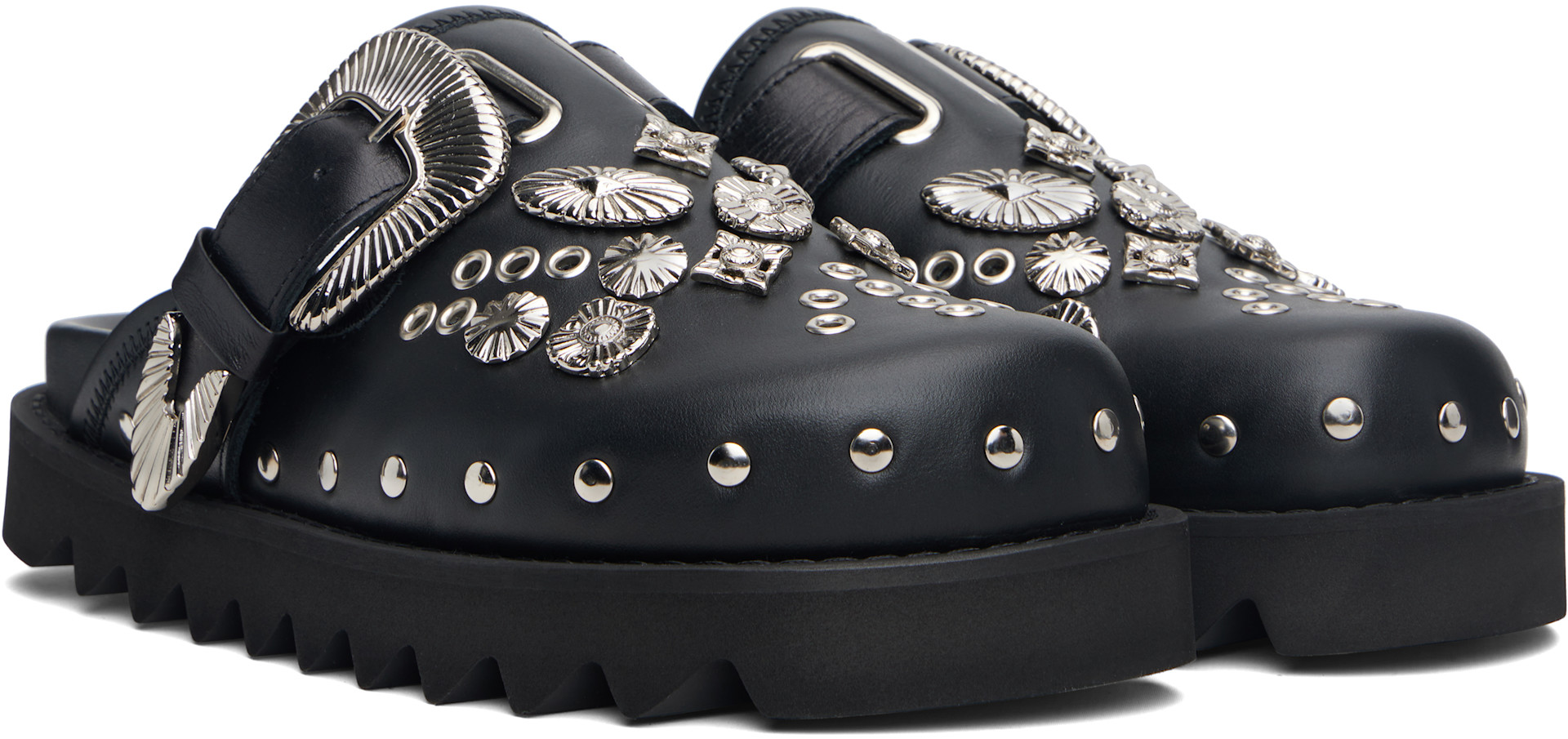 Toga Pulla: Black Eyelet Metal Sabot Loafers | SSENSE