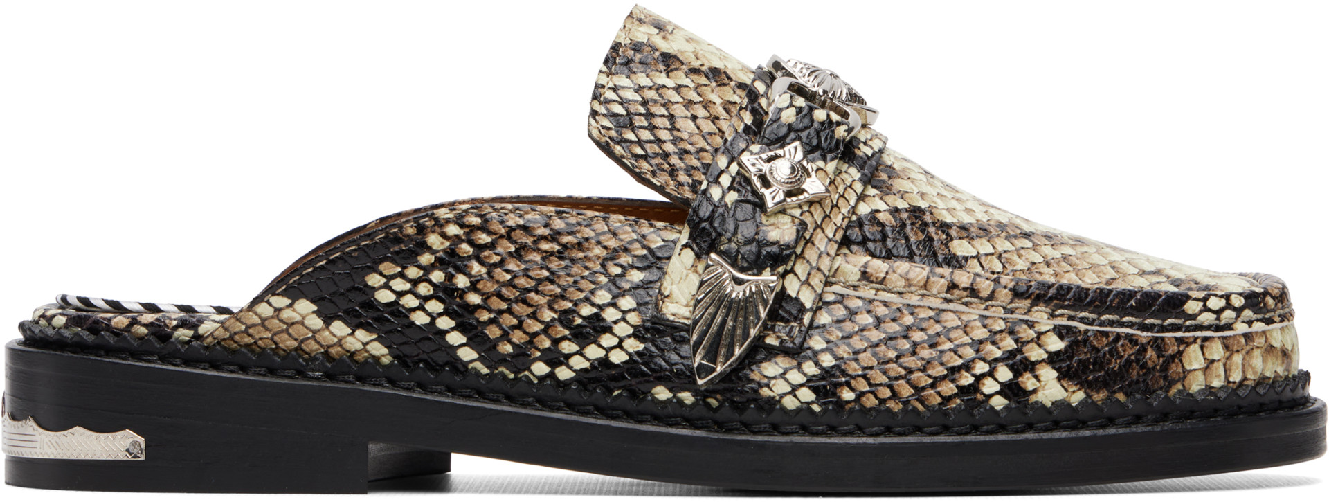 Toga Pulla: Beige Embossed Snake Slip-on Loafers | SSENSE