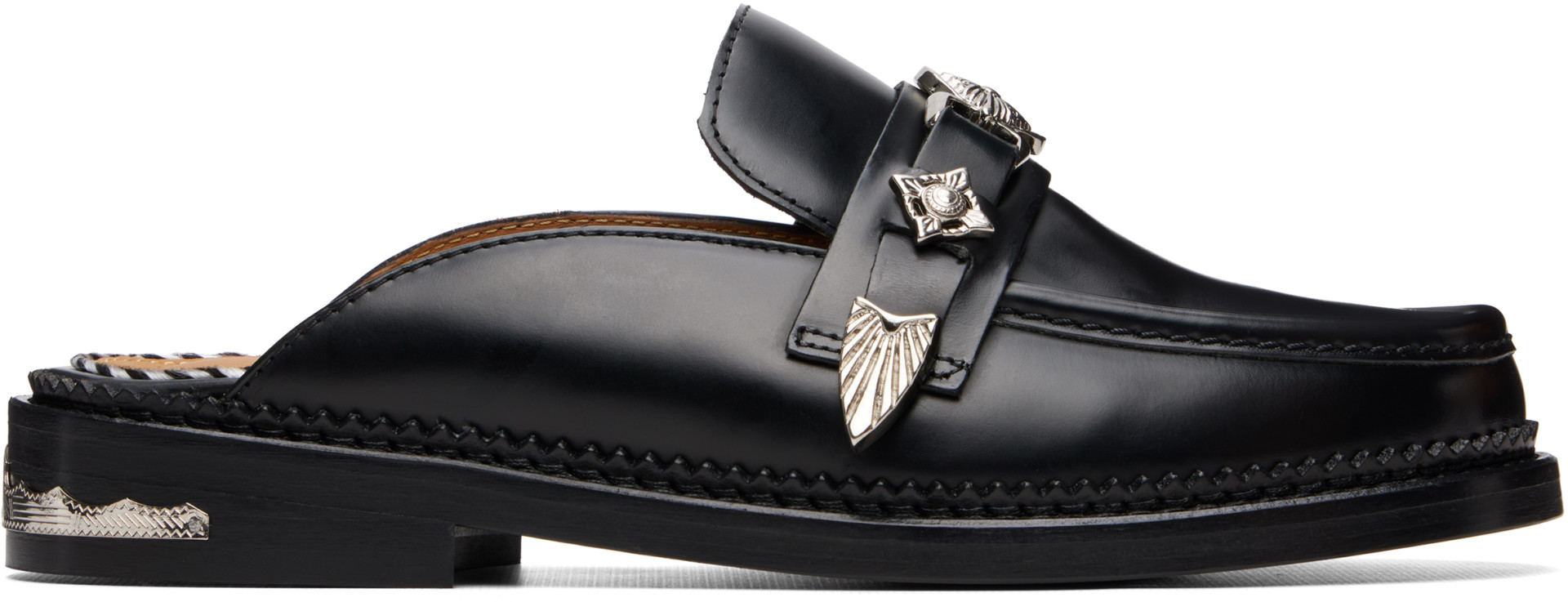 完売モデル✨️ TOGA PULLA ギリーシューズ スクエアトゥ 黒 Toga Pulla: Black Leather Slip-on Loafers | SSENSE Austria