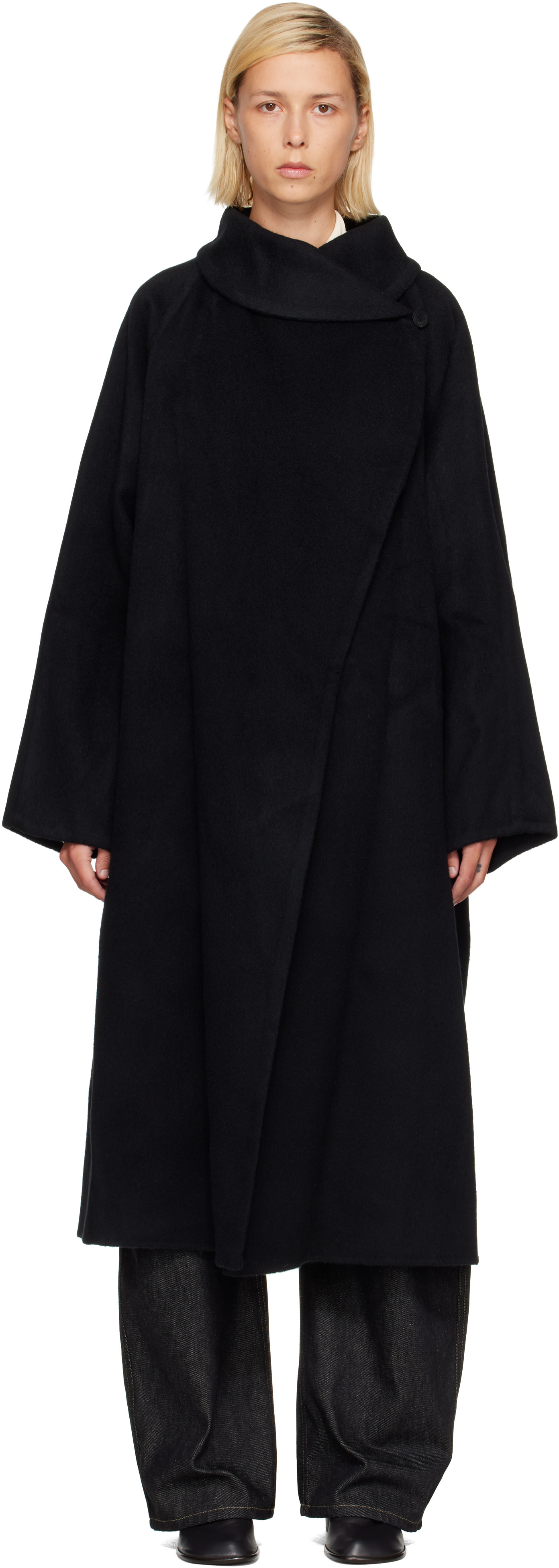 LE17SEPTEMBRE: Black Stand Neck Handmade Long Coat | SSENSE