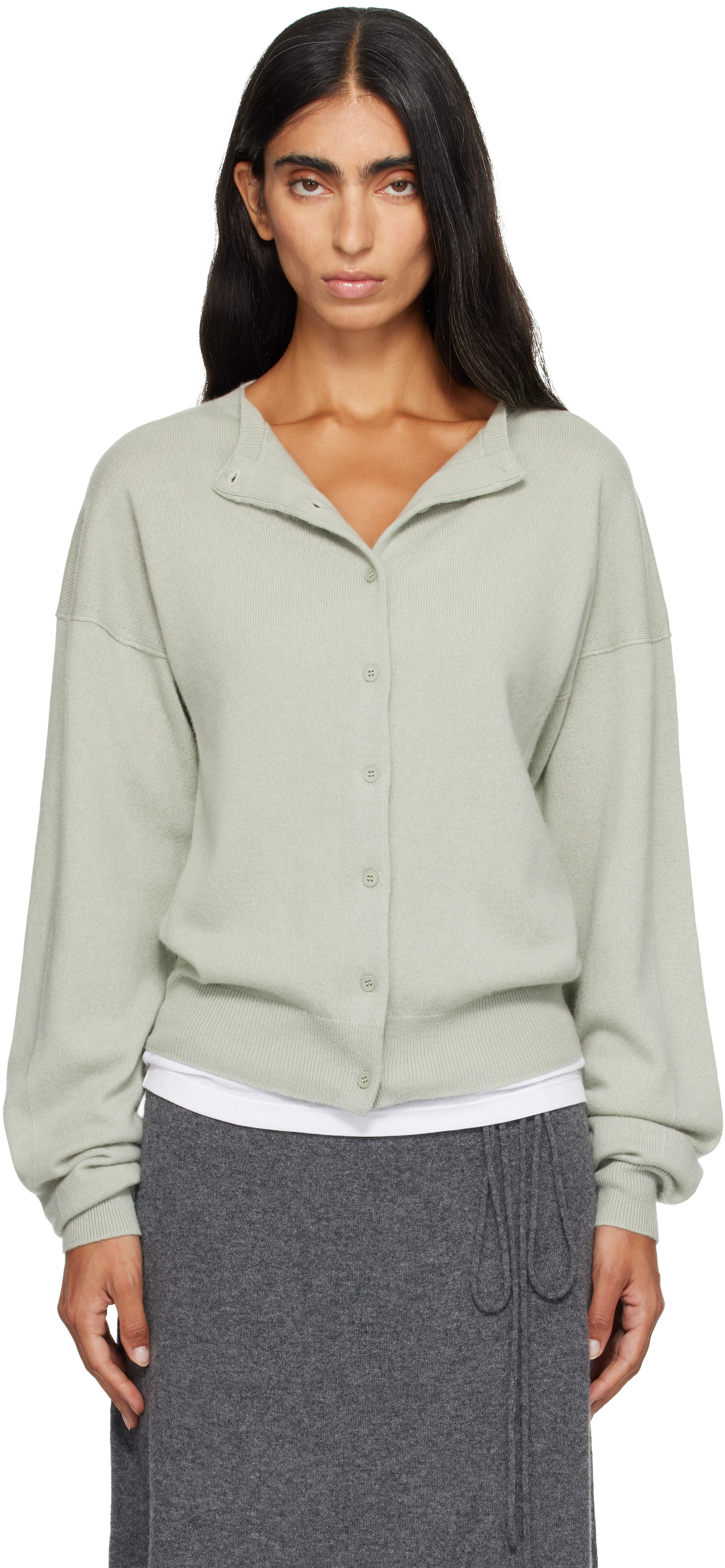 LE17SEPTEMBRE: Green Moro Cashmere Bell-Sleeve Knit Cardigan | SSENSE