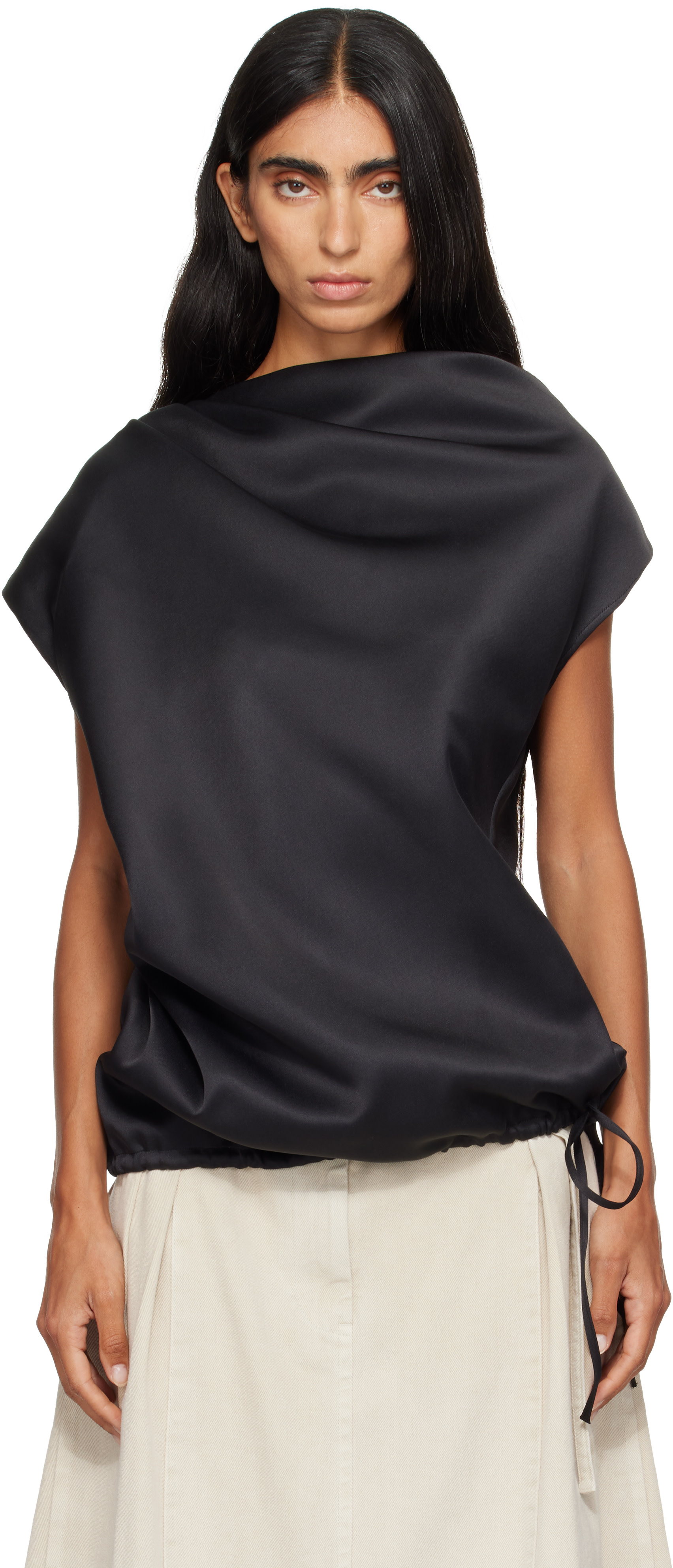 LE17SEPTEMBRE: Black Soft Draped Asymmetric Top | SSENSE