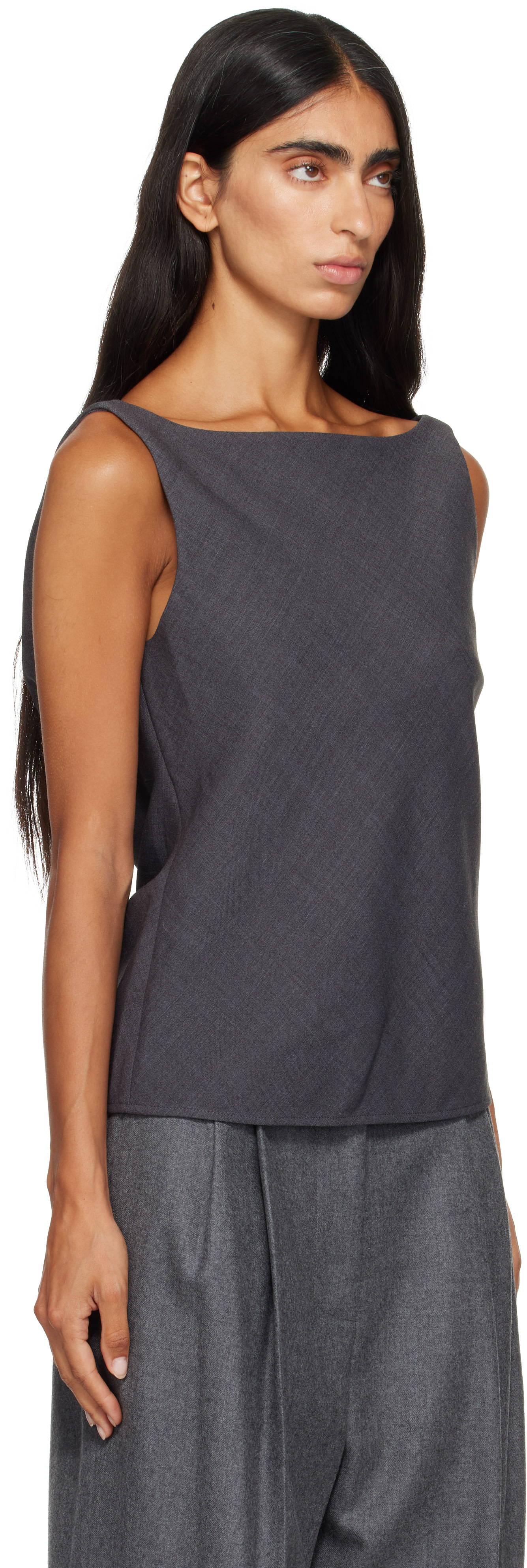 LE17SEPTEMBRE: Gray Draped Back-Scoop Sleeveless Top | SSENSE
