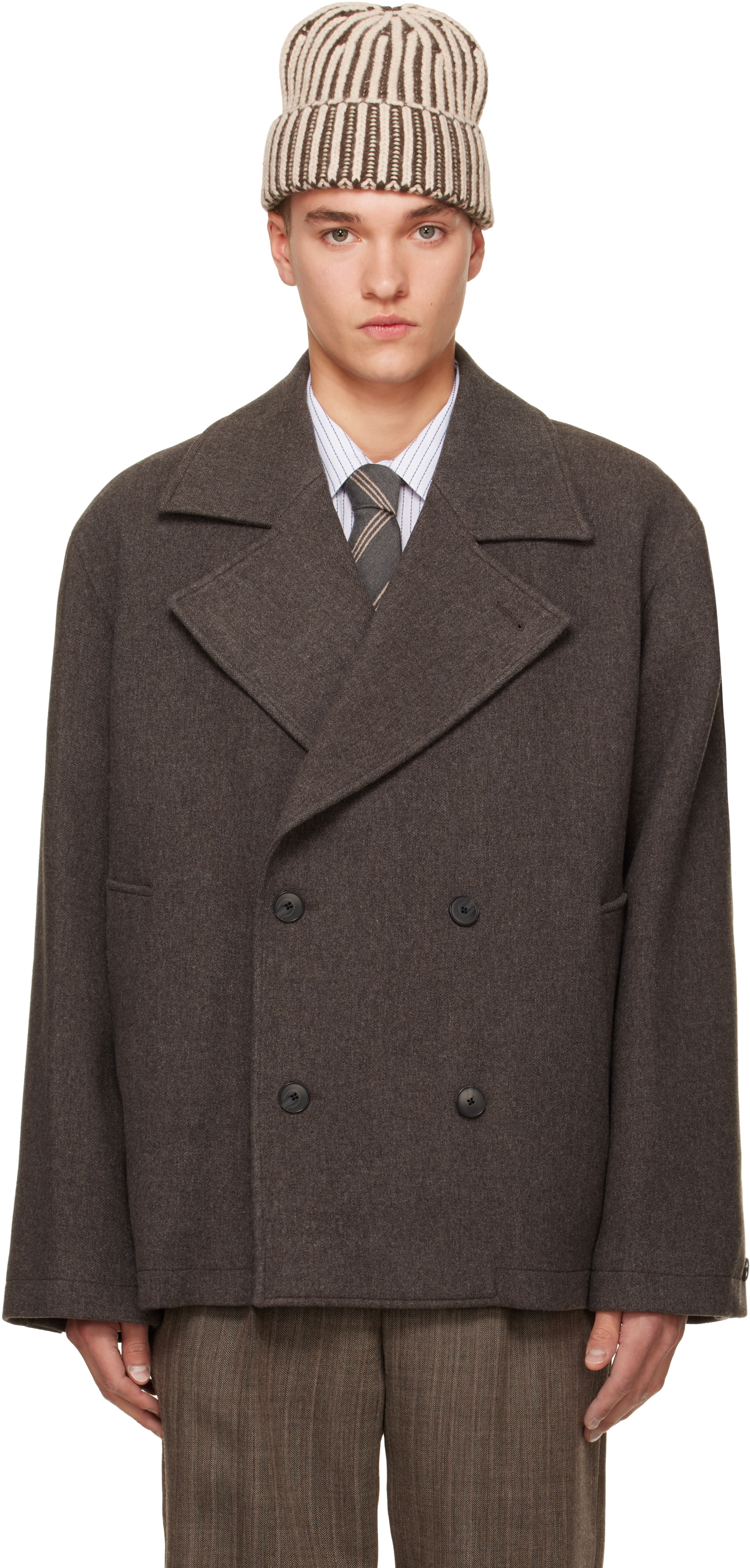 mfpen - Brown Sentence Peacoat Jacket