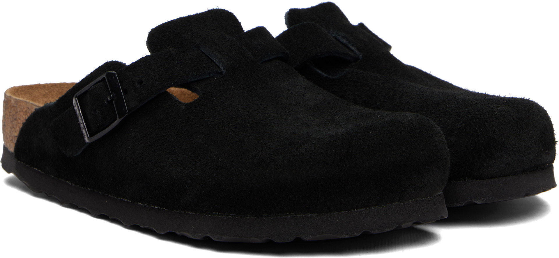 Birkenstock: ブラック Boston Soft Footbed スエードレザー