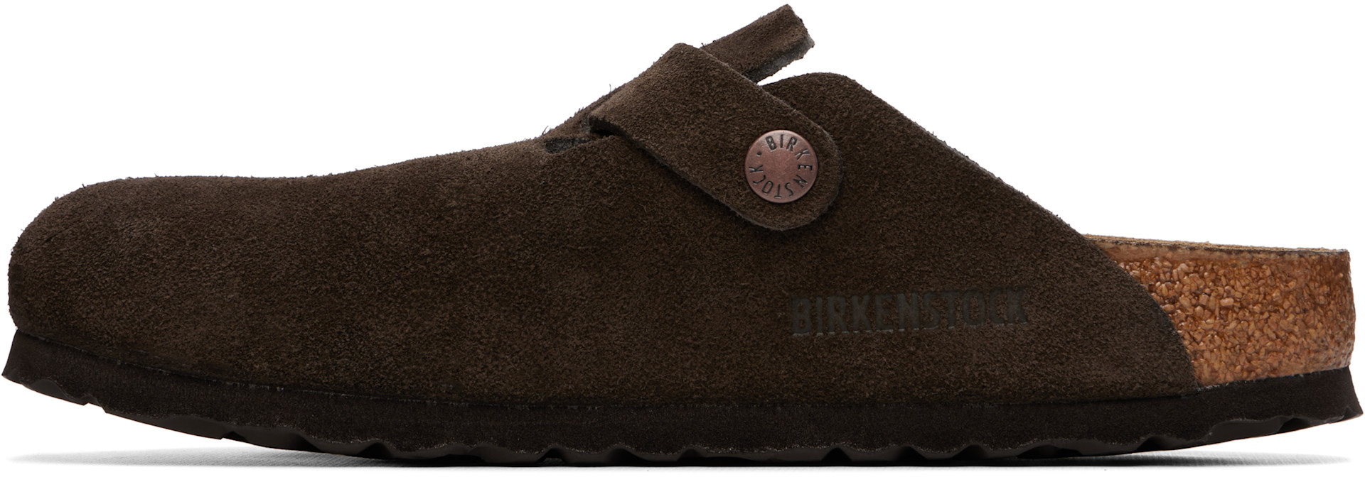 Birkenstock: ブラウン Narrow Boston Soft Footbed スエード クロッグ