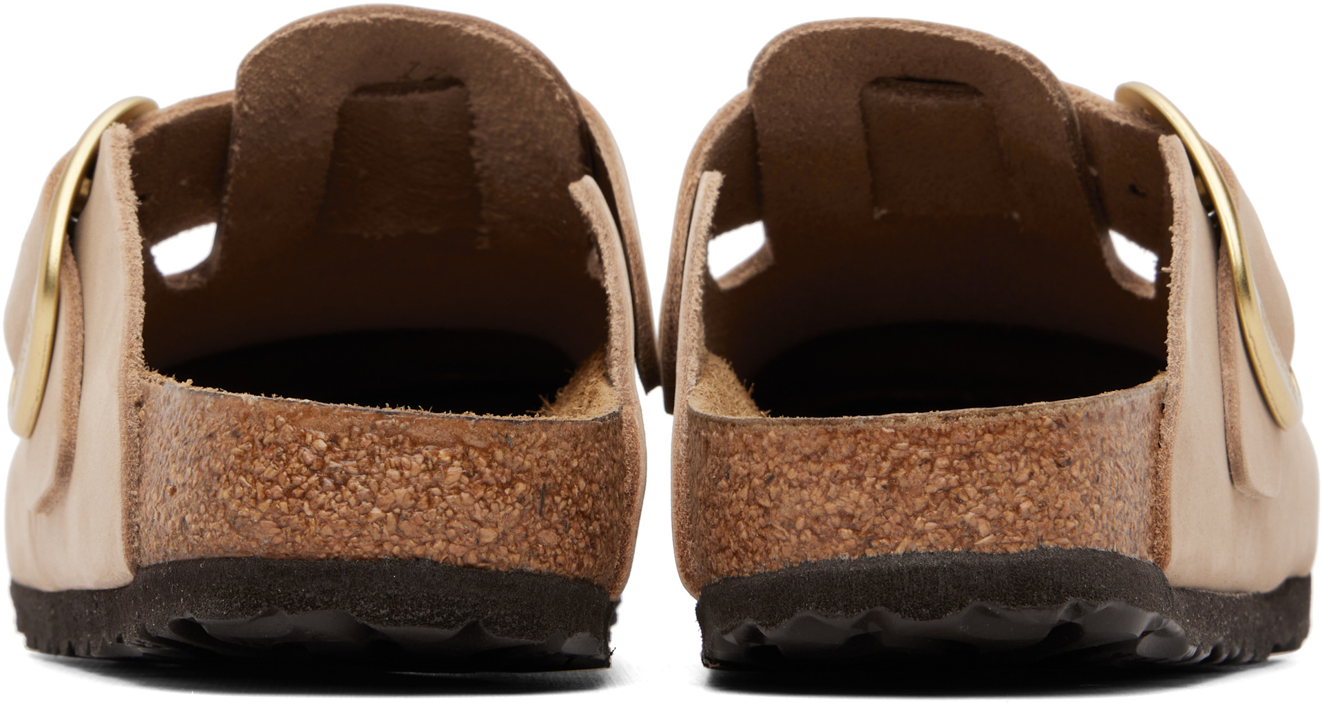 Birkenstock: Beige Narrow Boston Big Buckle Nubuck Leather Loafers