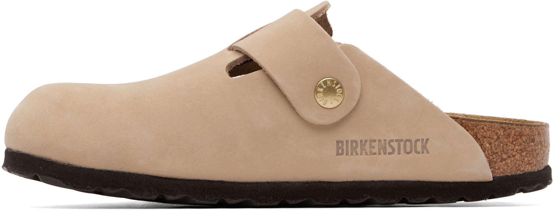 Birkenstock: Beige Narrow Boston Big Buckle Nubuck Leather Loafers