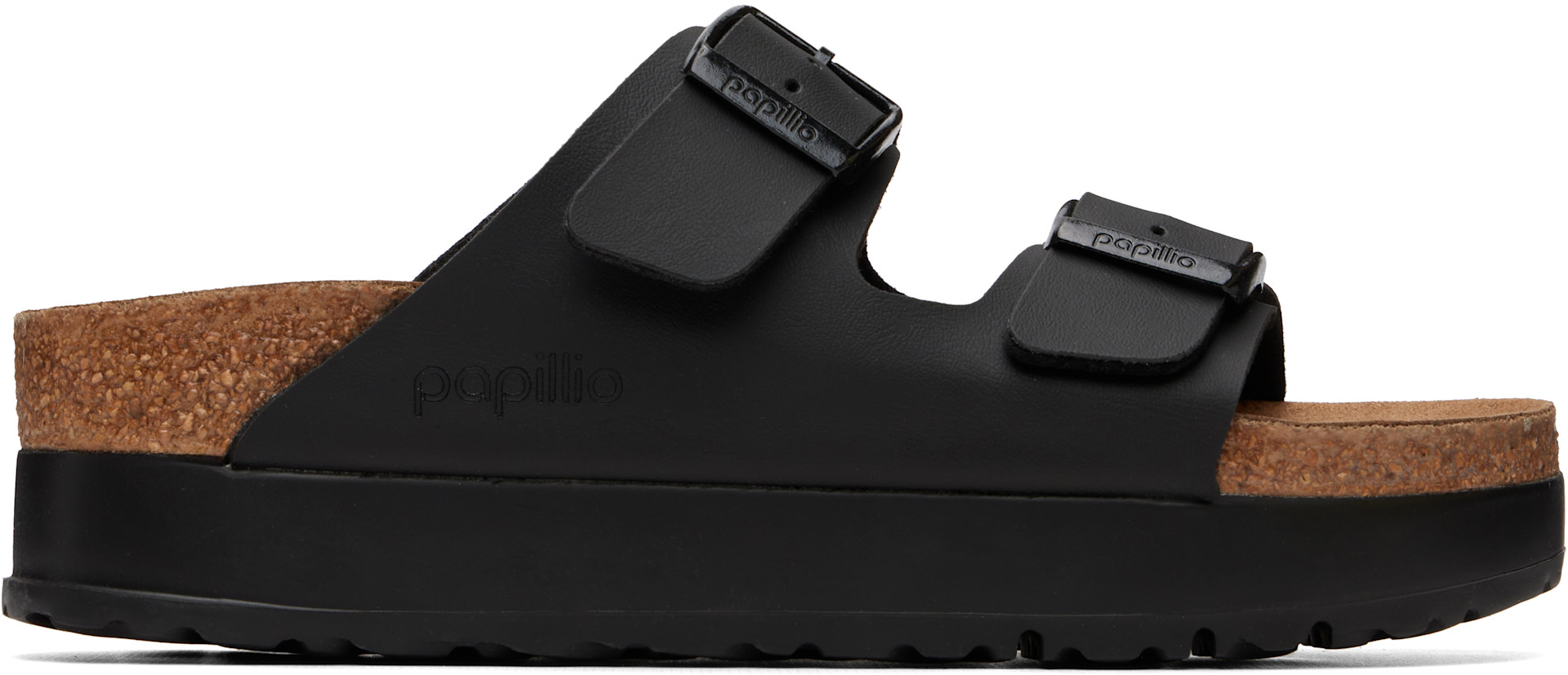 Birkenstock: Black Narrow Arizona Flex Platform Birko-Flor Sandals