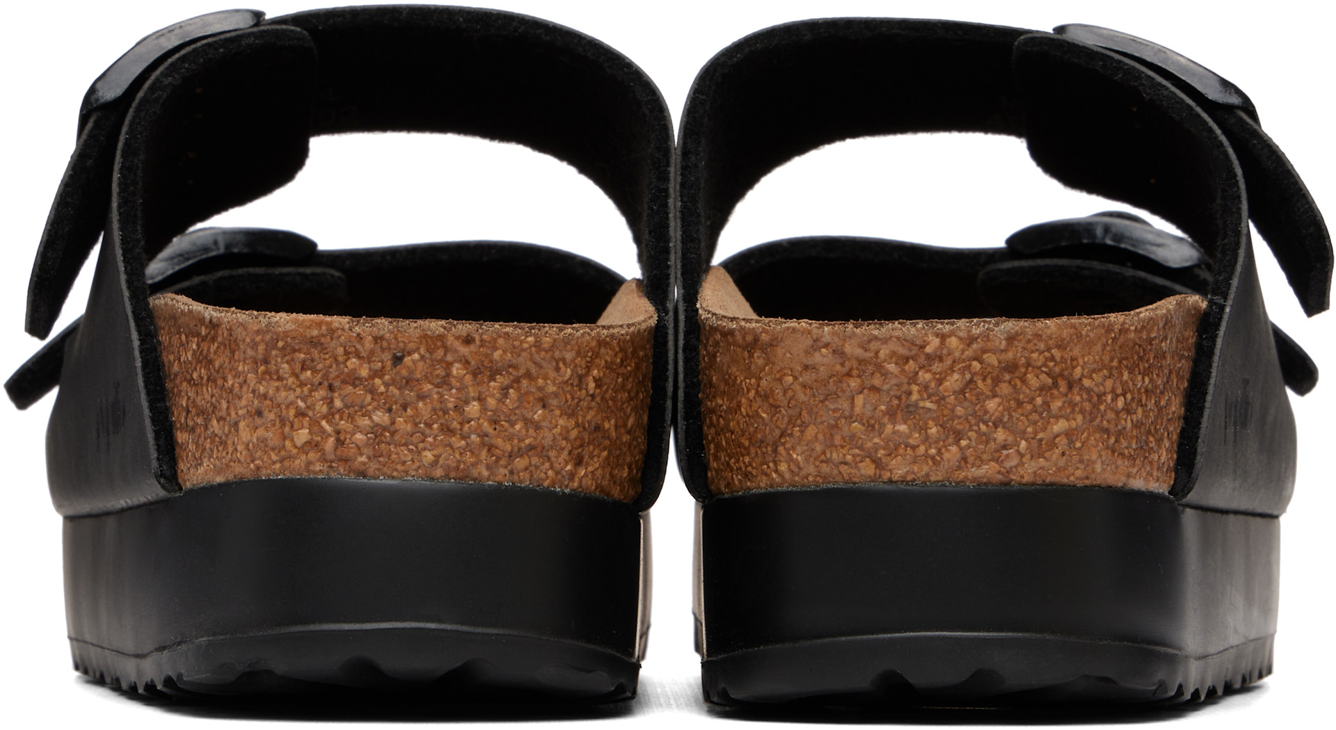 Birkenstock: Black Narrow Arizona Flex Platform Birko-Flor Sandals