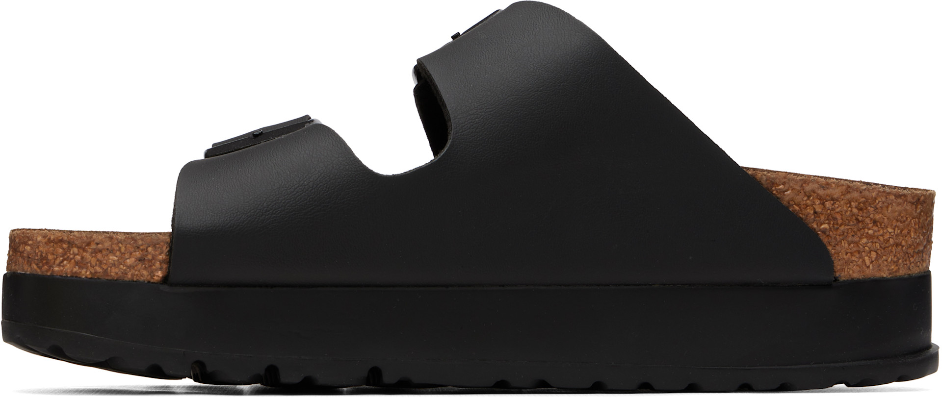 Birkenstock: Black Narrow Arizona Flex Platform Birko-Flor Sandals