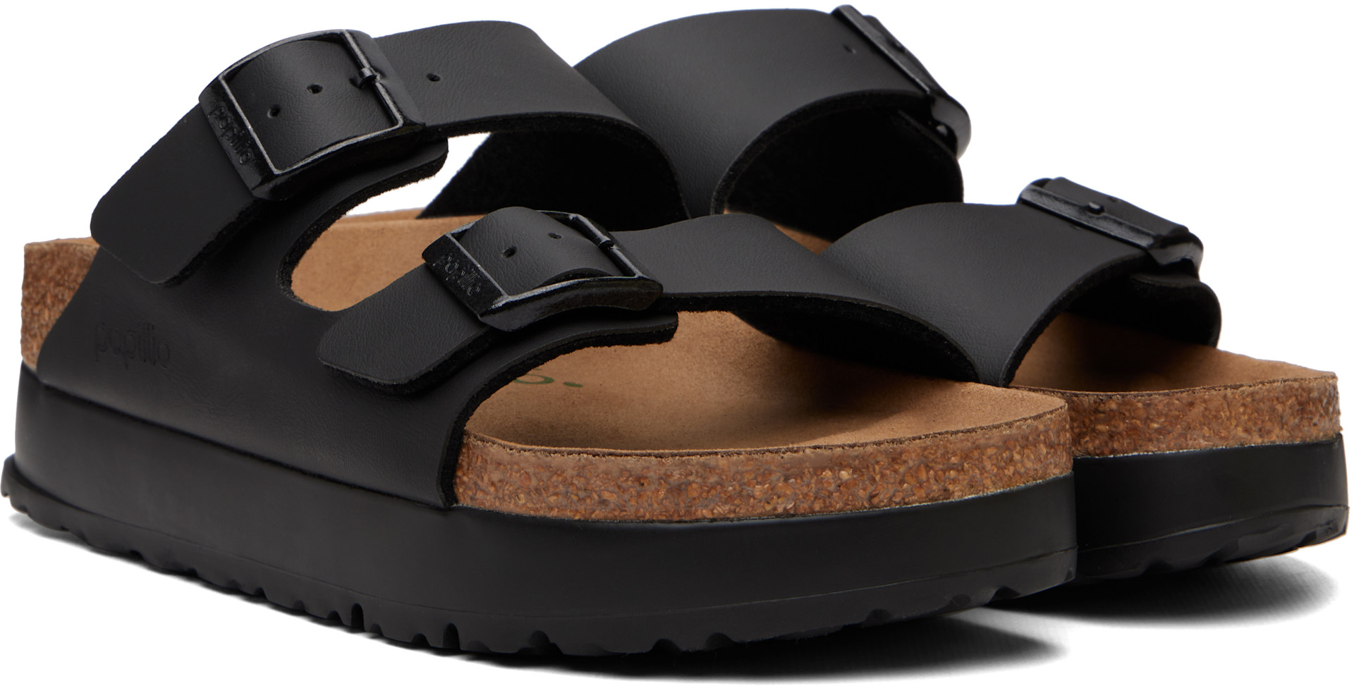BIRKENSTOCK ブラック サンダル Birkenstock: Black Narrow Arizona Flex Platform Birko-Flor Sandals