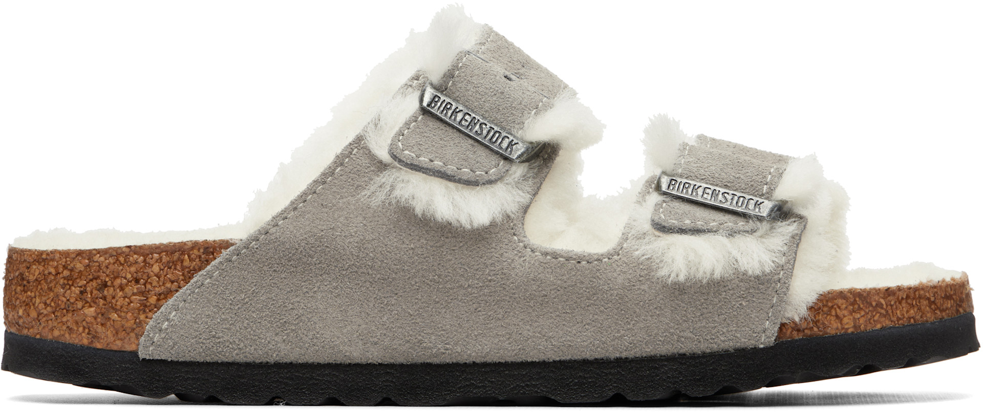 Birkenstock: グレー Narrow Arizona シアリング サンダル | SSENSE 日本