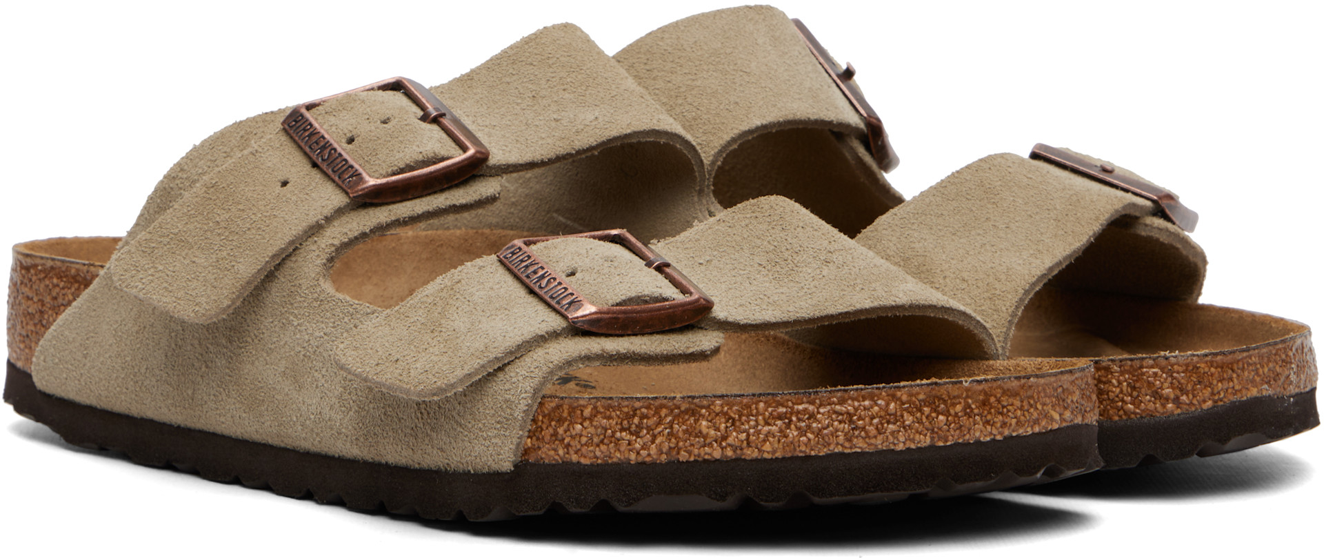 Birkenstock: トープ Arizona レギュラー スエード レザー サンダル