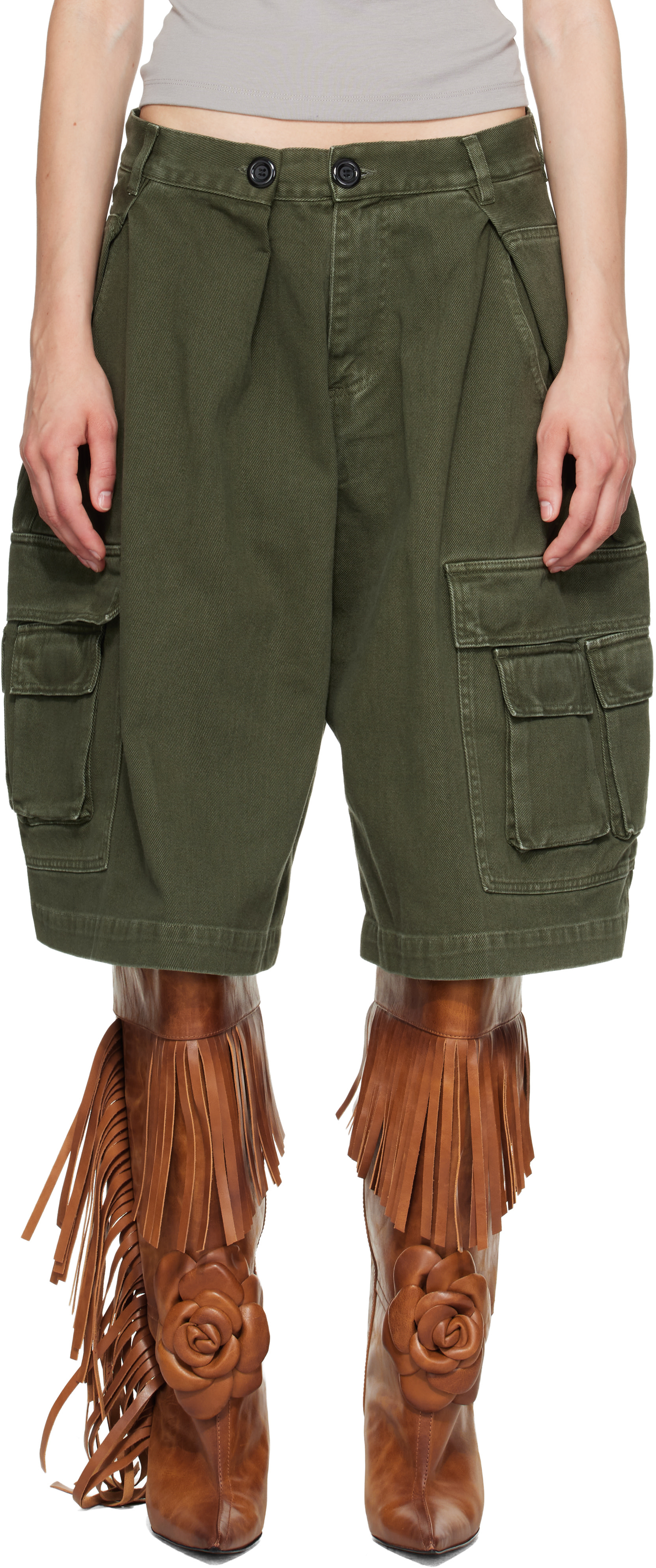 ABRA - Short cargo kaki en coton