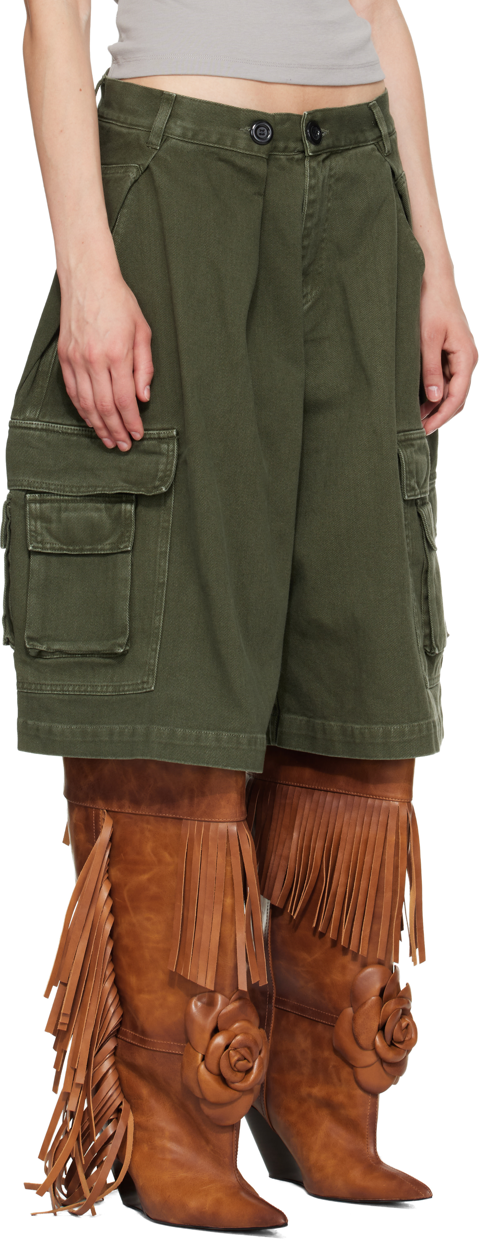 ABRA - Short cargo kaki en coton