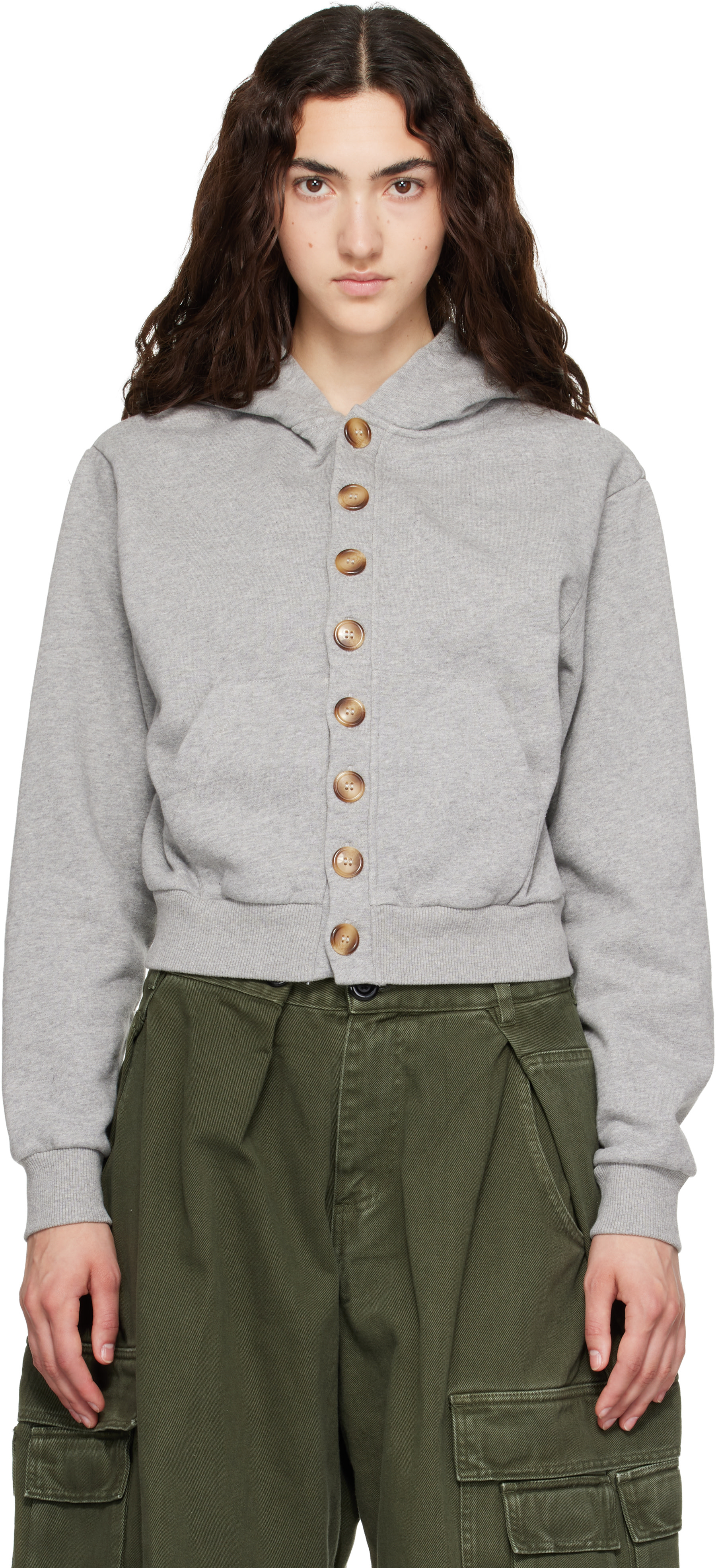 ABRA - Pull à capuche de style cardigan gris