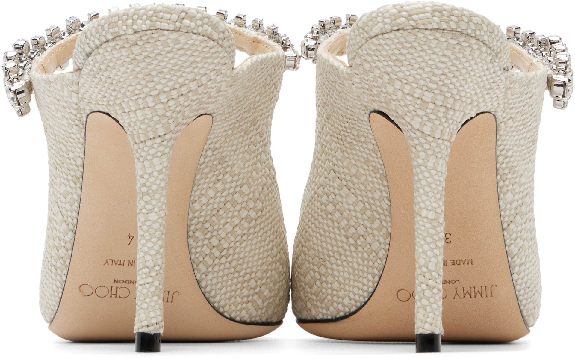 Jimmy Choo: Beige Bing 100 Fine Raffia heels | SSENSE