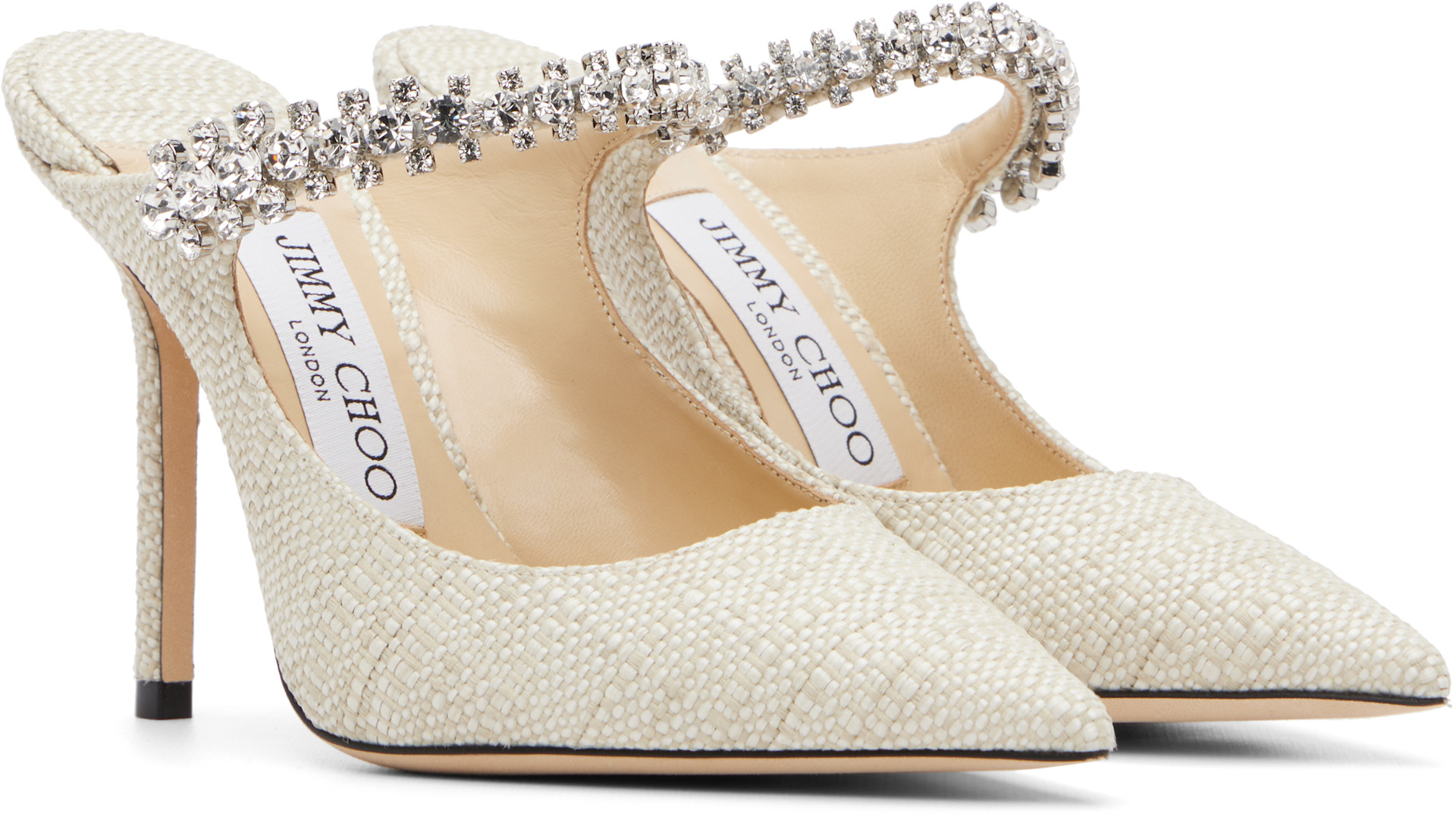 Jimmy Choo: ベージュ Bing 100 Fine Raffia ヒール | SSENSE 日本