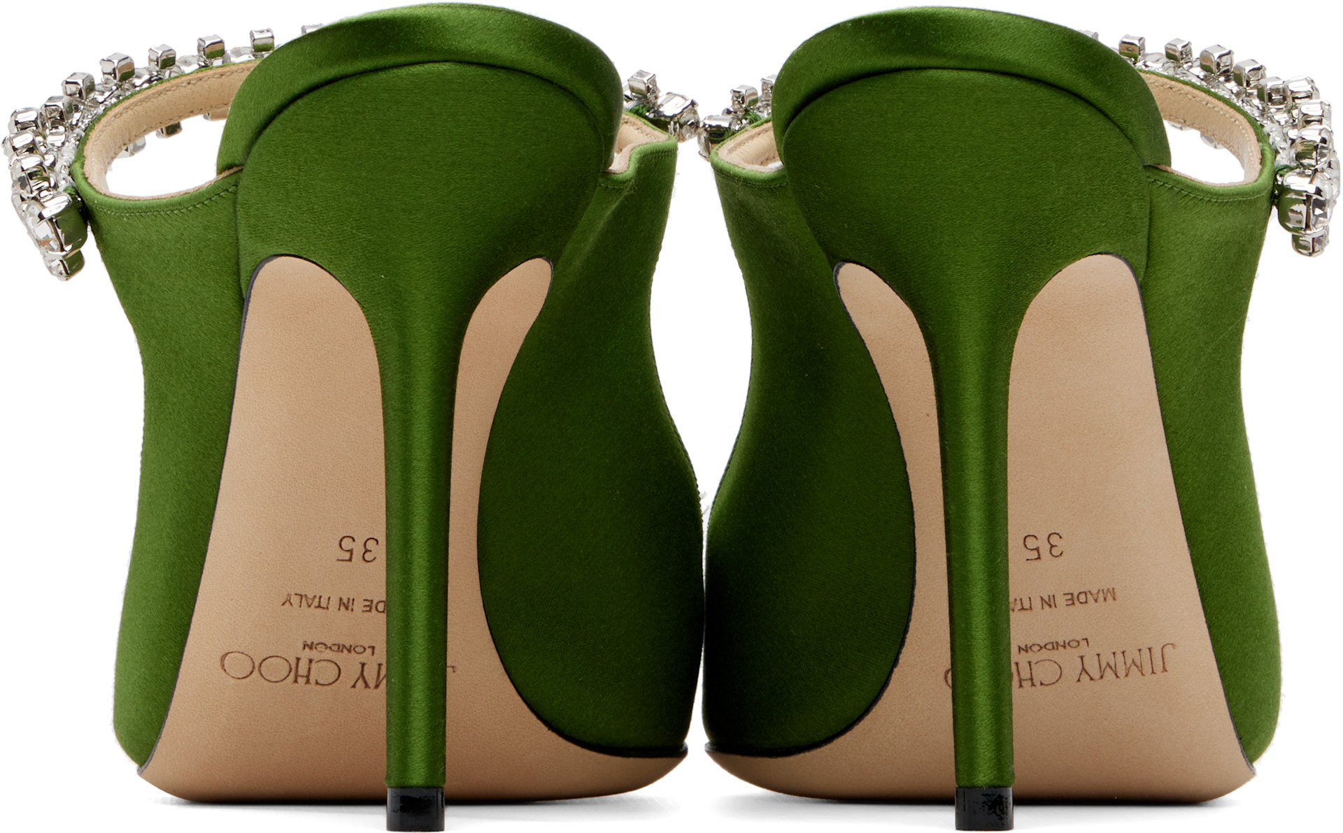 Jimmy Choo: Green Bing 100 Satin Heels | SSENSE